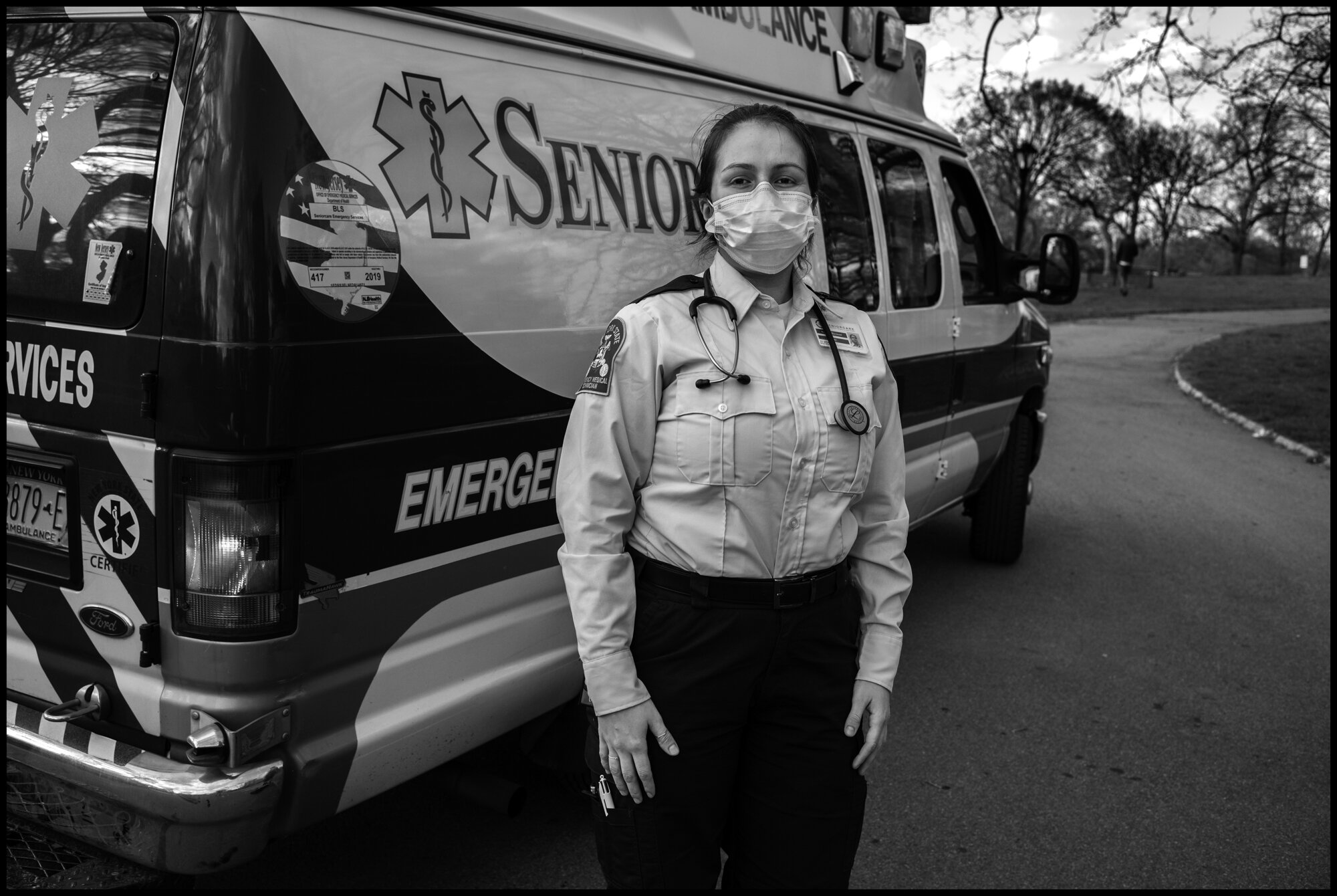  Karolyne, an EMT, originally from Brazil.   April 16, 2020. © Peter Turnley   ID# 22-012 