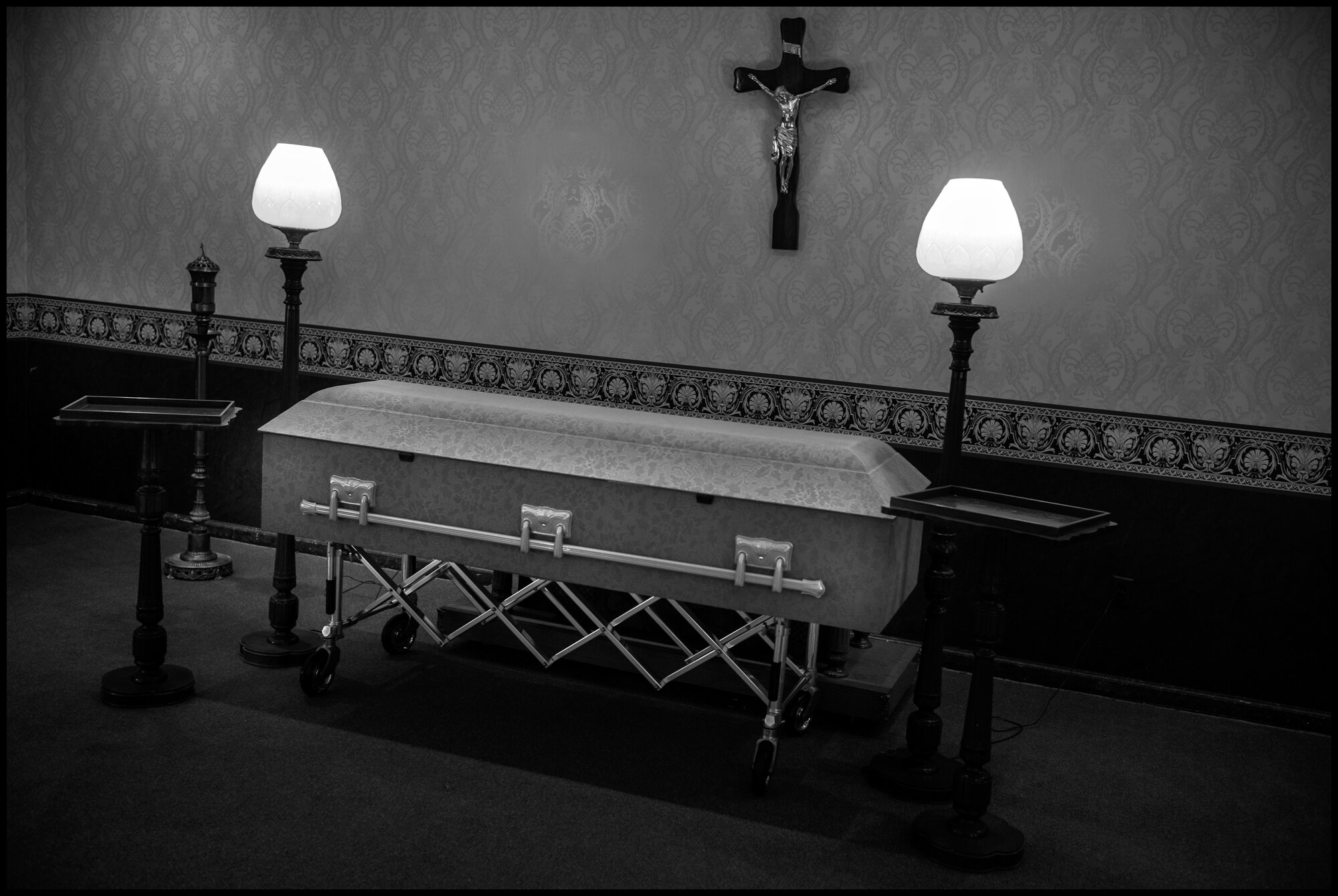  A funeral ceremony for Anthony “Tony” Thomas—a legendary Paramedic in the New York City area, who died of Covid-19 related causes. Bay Ridge, Brooklyn, New York.  April 30, 2020. © Peter Turnley  ID# 32-002 