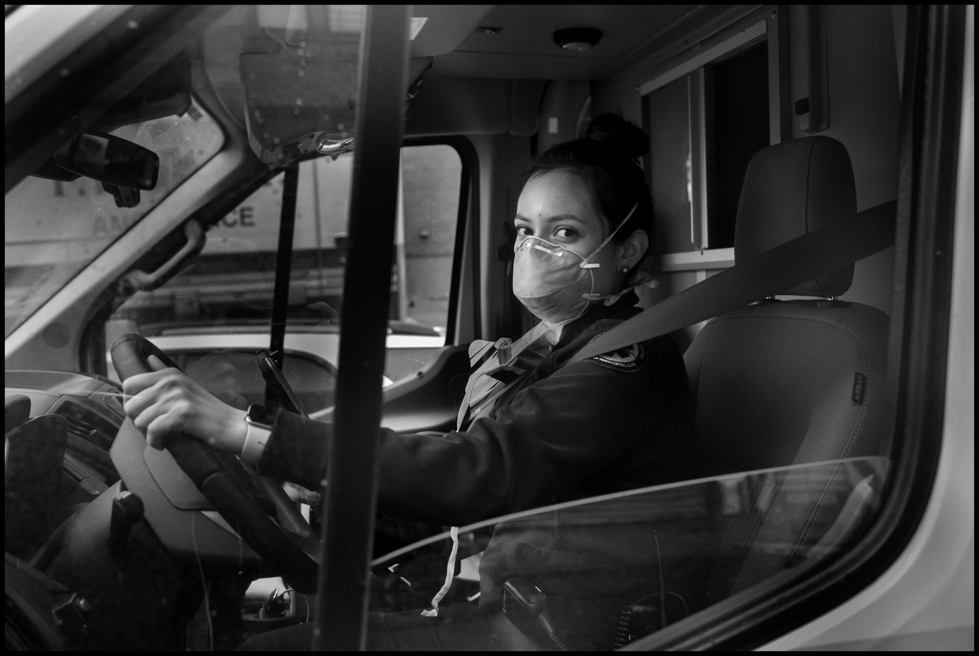  Carla,32, and ambulance worker. “ You do what you got to do. We’re overwhelmed”  March 29, 2020. © Peter Turnley.   ID# 07-005 