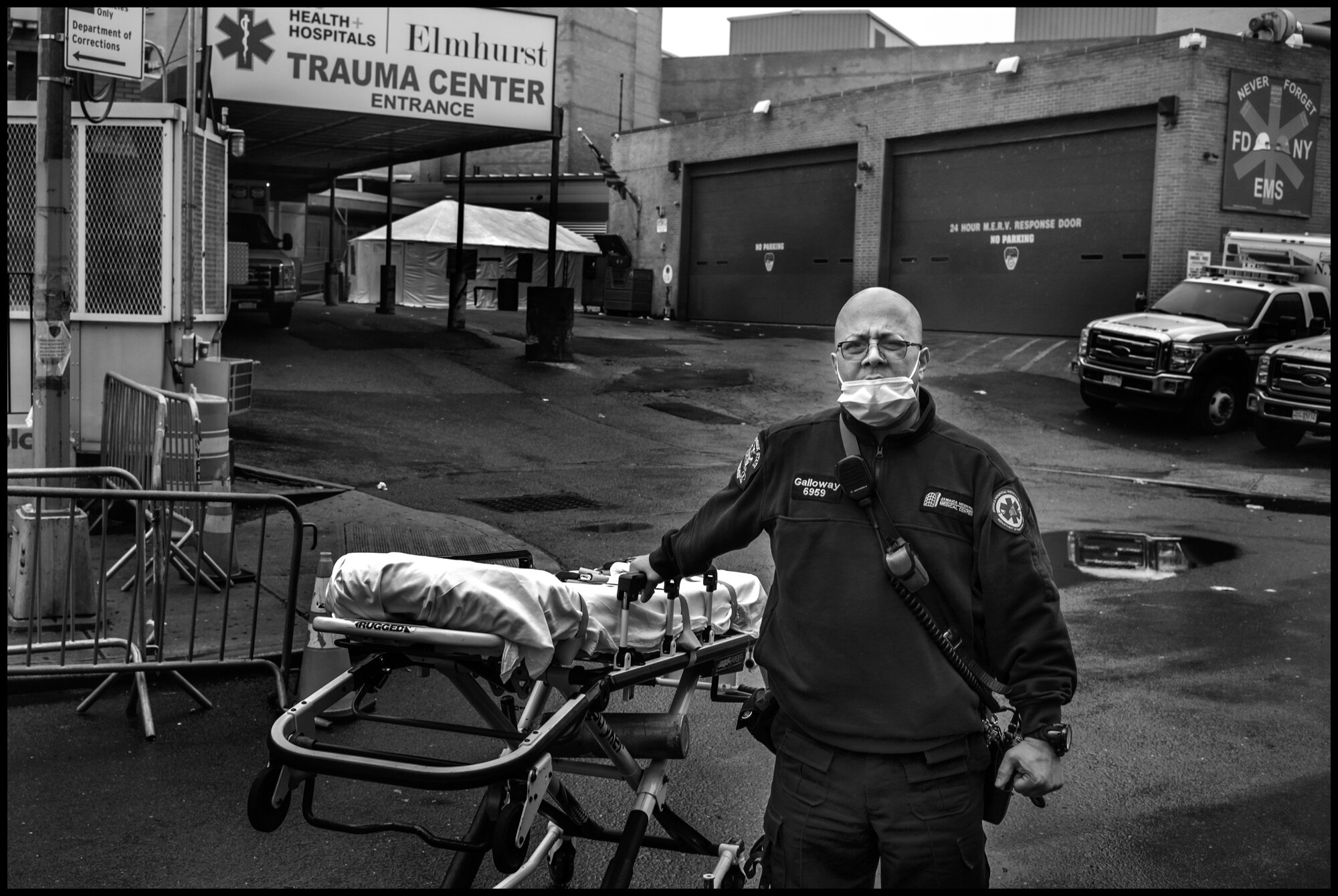  At the back of the hospital where dozens of ambulances were lined up, I spoke to an ambulance medic, Mike Galloway. He told me, “With 9/11, once it happened, you could see it coming. This is an invisible enemy. We don’t see what is coming. I could b