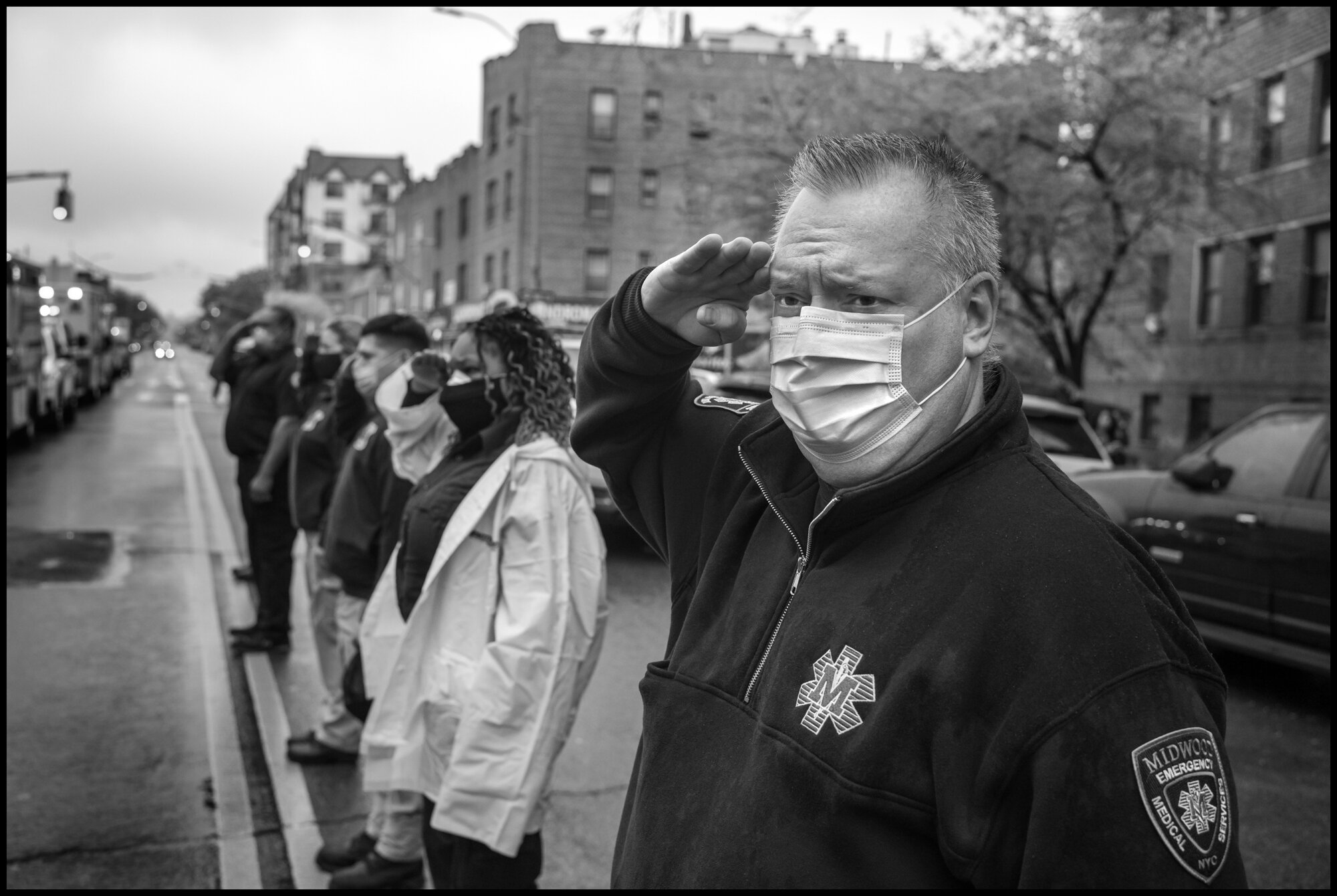  A funeral ceremony for Anthony “Tony” Thomas-a legendary Paramedic in the New York City area, who died of Covid-19 related causes. Bay Ridge, Brooklyn, New York.  April 30, 2020. © Peter Turnley.   ID# 32-020 