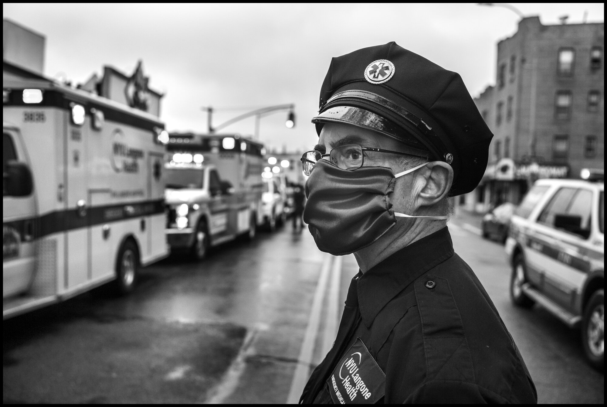  A funeral ceremony for Anthony “Tony” Thomas-a legendary Paramedic in the New York City area, who died of Covid-19 related causes. Bay Ridge, Brooklyn, New York.  April 30, 2020. © Peter Turnley.   ID# 32-014 