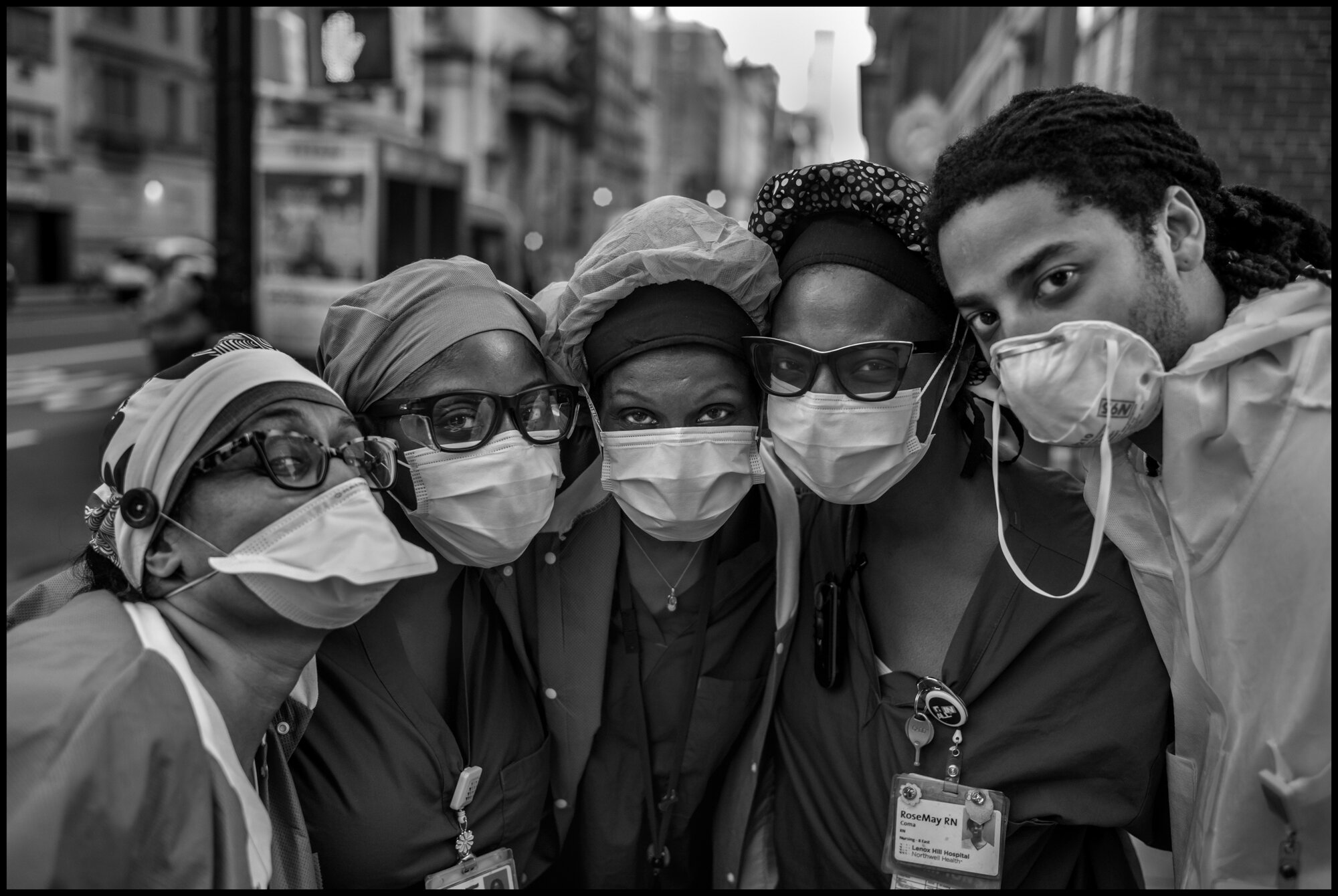  A group of ICU nurses from Lenox Hill Hospital on New York’s Upper East Side.   May 3, 2020. © Peter Turnley.   ID# 36-001 