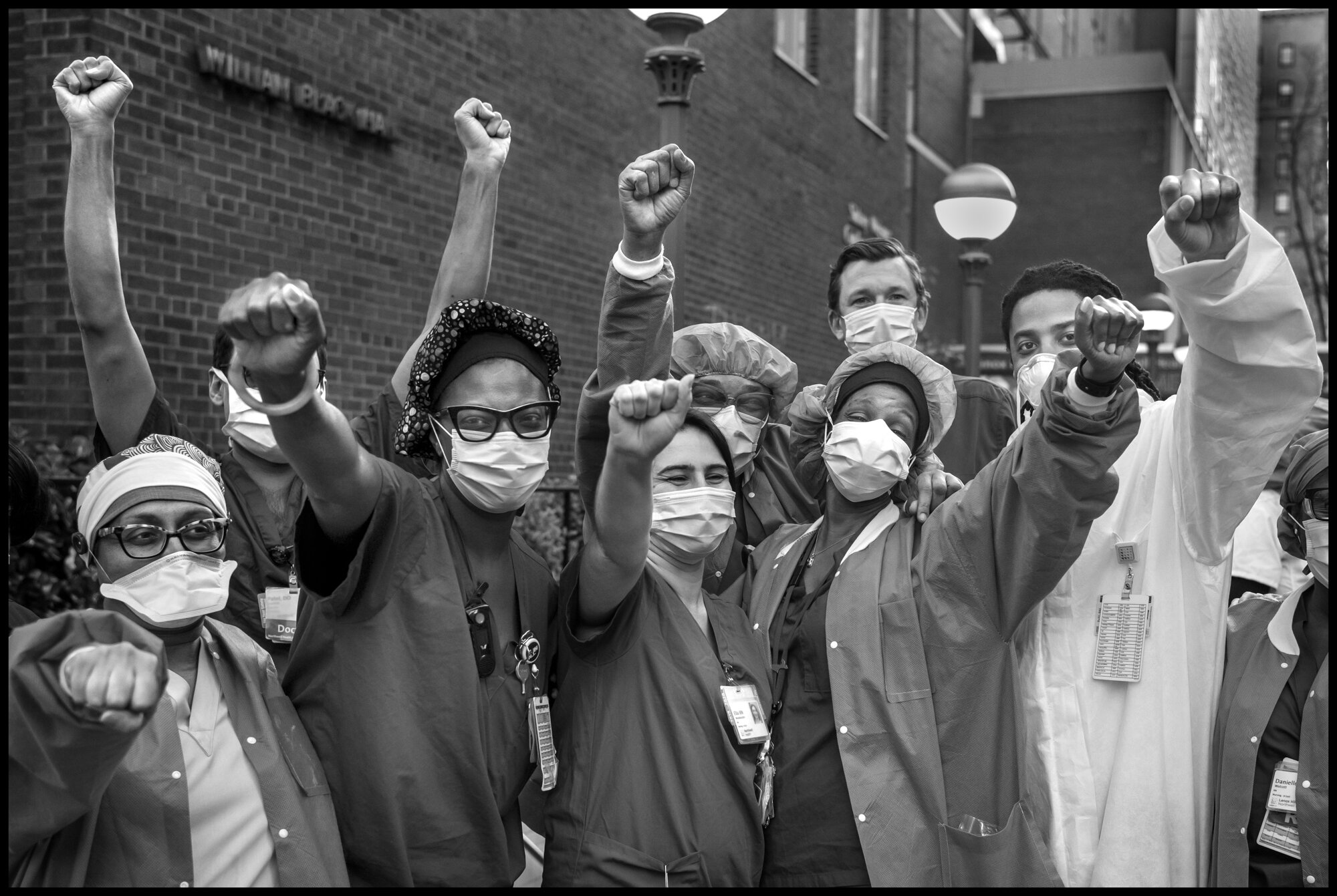  A group of ICU nurses from Lenox Hill Hospital.   May 3, 2020. © Peter Turnley.   ID# 36-030 