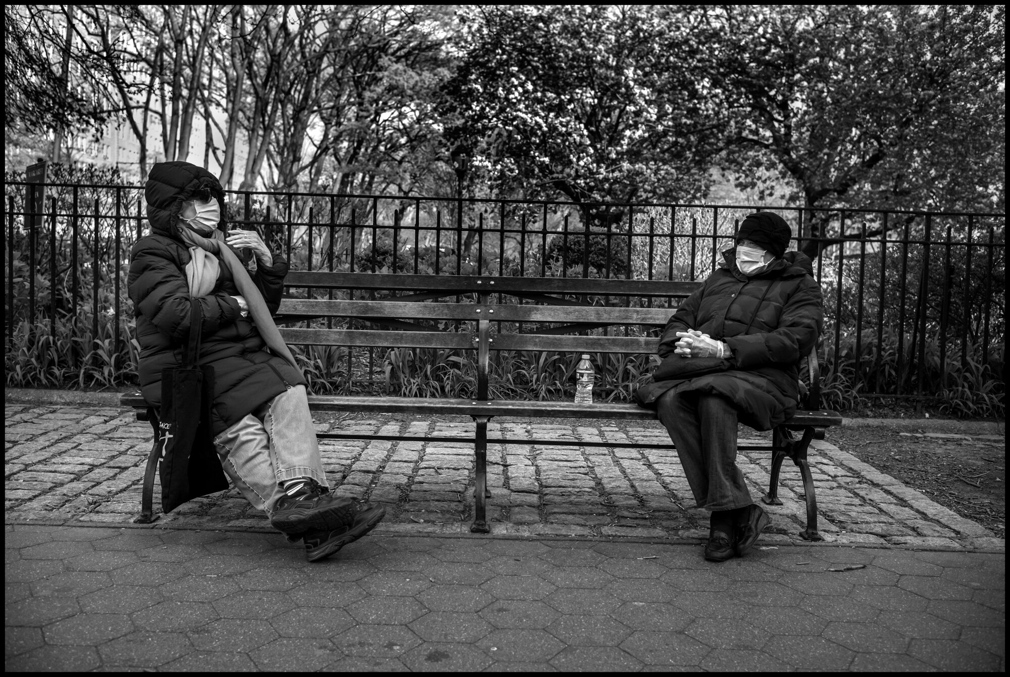  Late in the day, I came across two women, Jocelyn and Dorothy sitting a safe distance apart on a park bench-they’ve been friends for 60 years. They live near each other on the Upper Westside. They told me they call there meetings outside on the benc