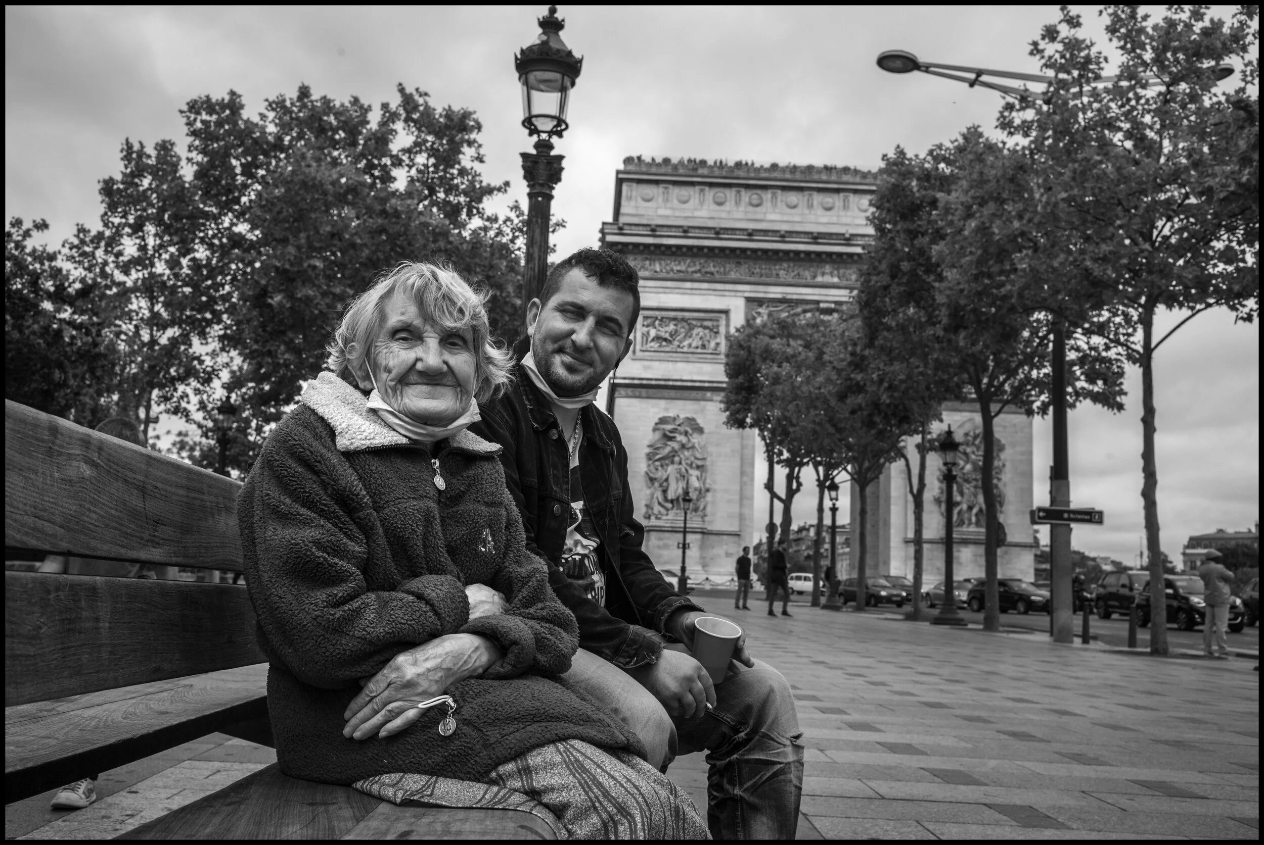  Madeline, 86 and Frankie. Madeleine is Frankie's grandmother and they both come from St. Denis, in the 93 district of Paris which was hit very hard by the Coronavirus. Frankie brought his grandmother to see the Arc de Triumph and the Champs-Elysées 