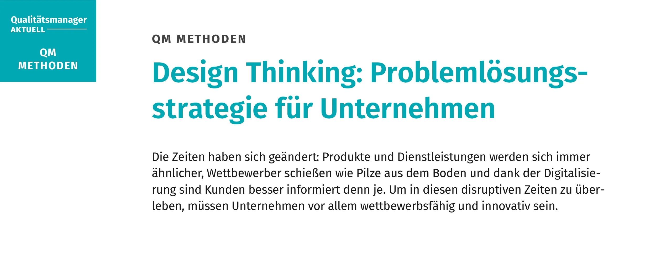 Qualitätsmanager AKTUELL: Design Thinking: Problemlösungsstrategie für Unternehmen