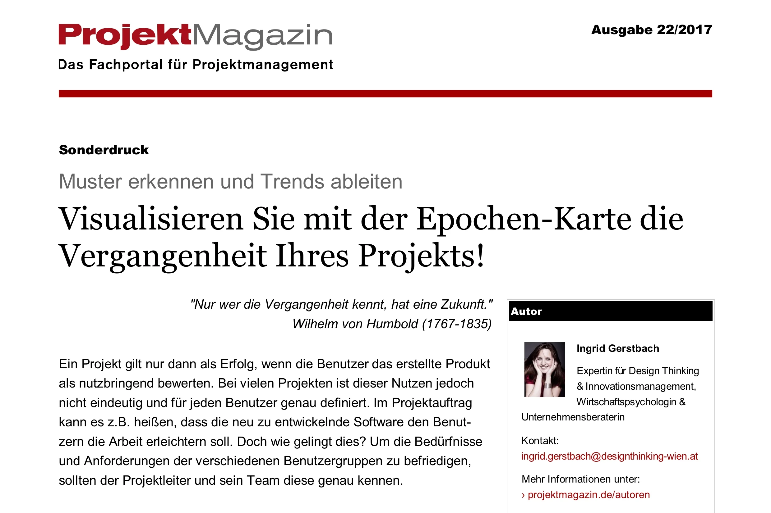 Neuer Artikel im Projektmagazin: Visualisieren Sie mit der Epochen-Karte die Vergangenheit Ihres Projekts!