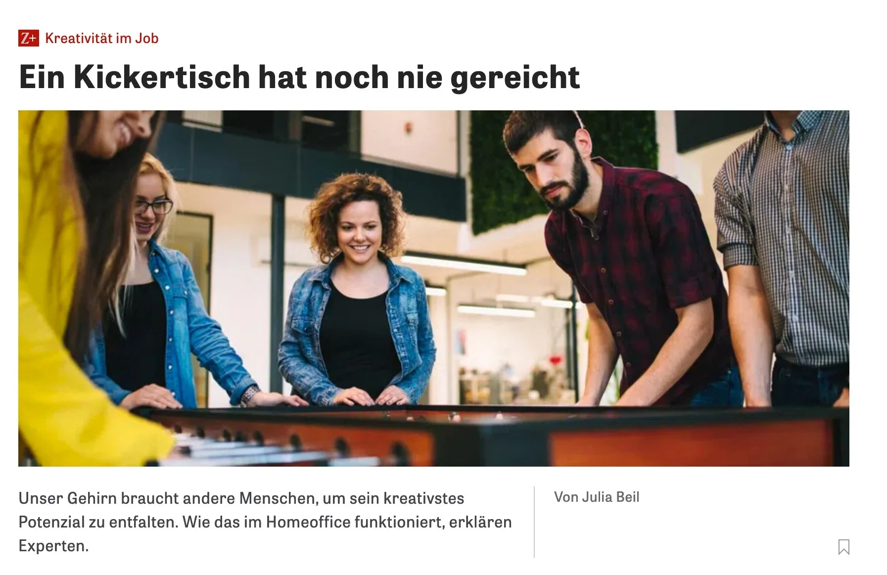 Die Zeit: Ein Kickertisch hat noch nie gereicht
