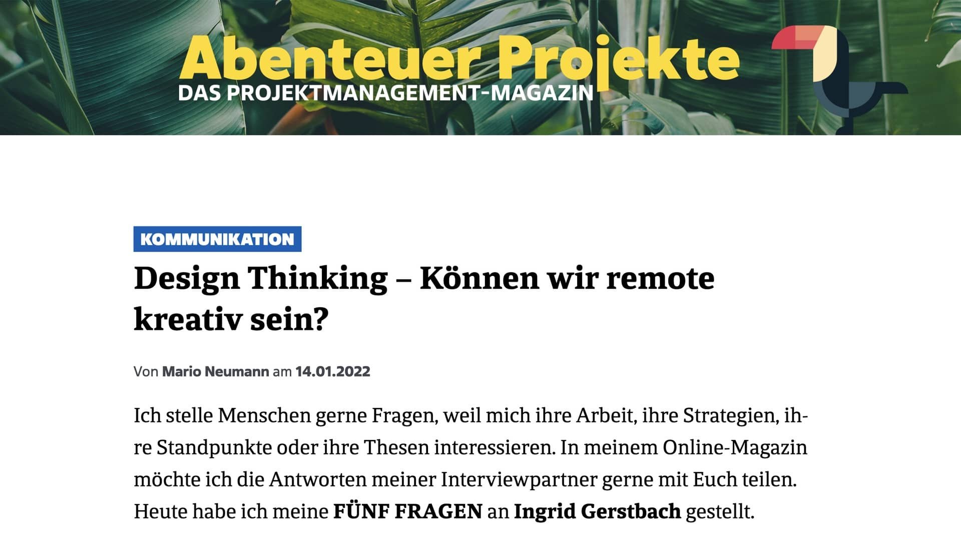 Abenteuer Projekte: 5 Fragen an Ingrid Gerstbach