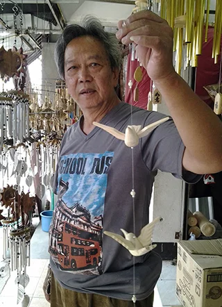 Tommy coordinates the assembly, natural wax patina, and duck feather propellers that complete each Whirly mobile. He brings pride, precision and craftsmanship to every finished whirly.