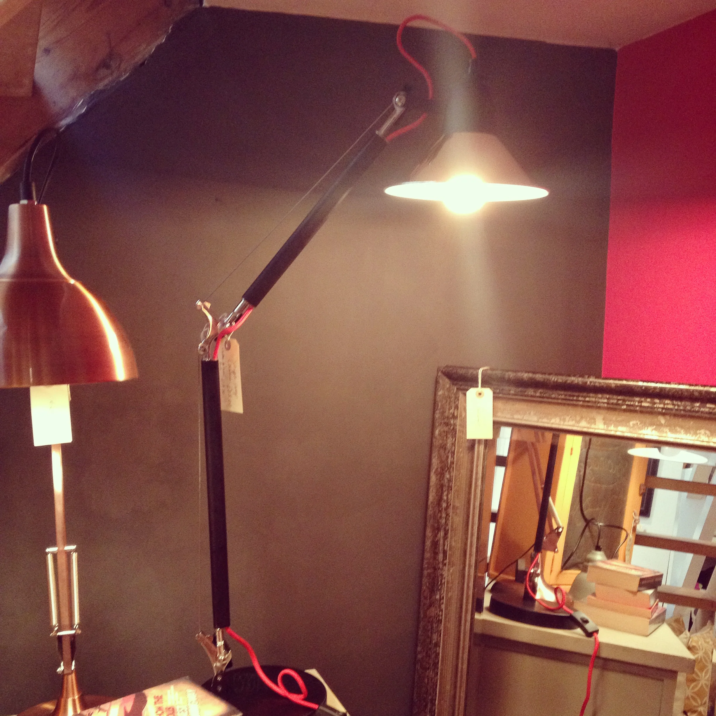 Black and chrome angle table lamp