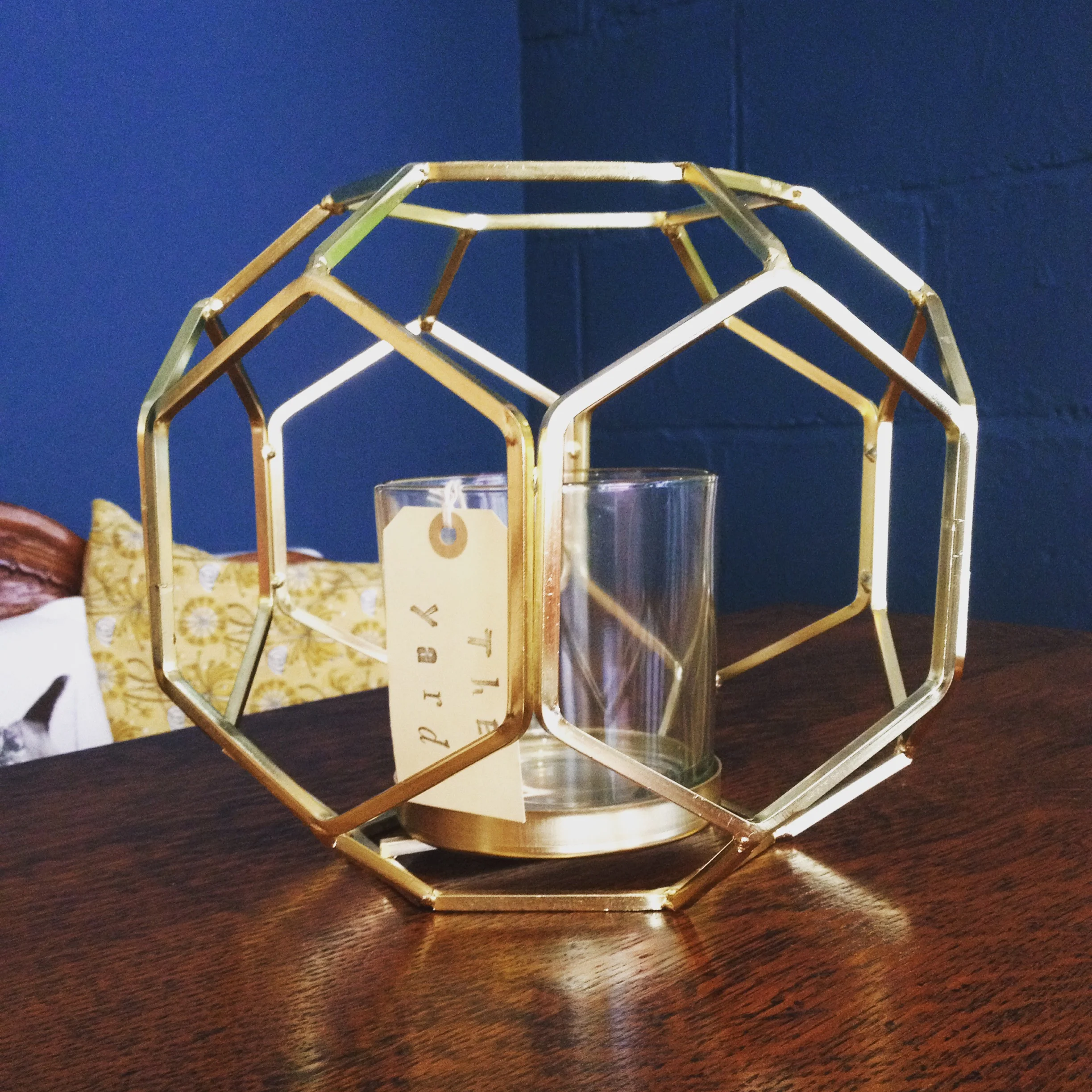 Hexagonal gold and glass lantern 