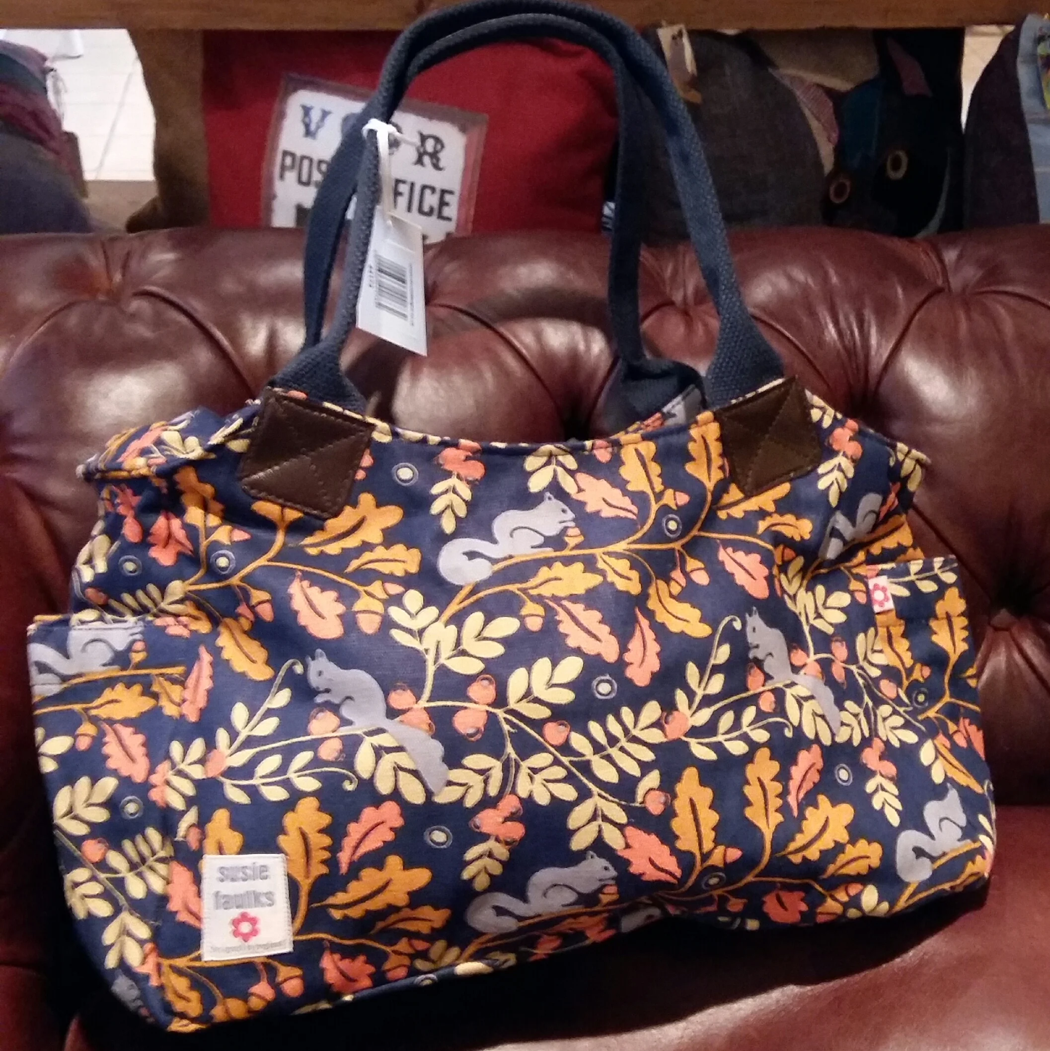 Squirrel autumn pattern bag by Susie Faulks 