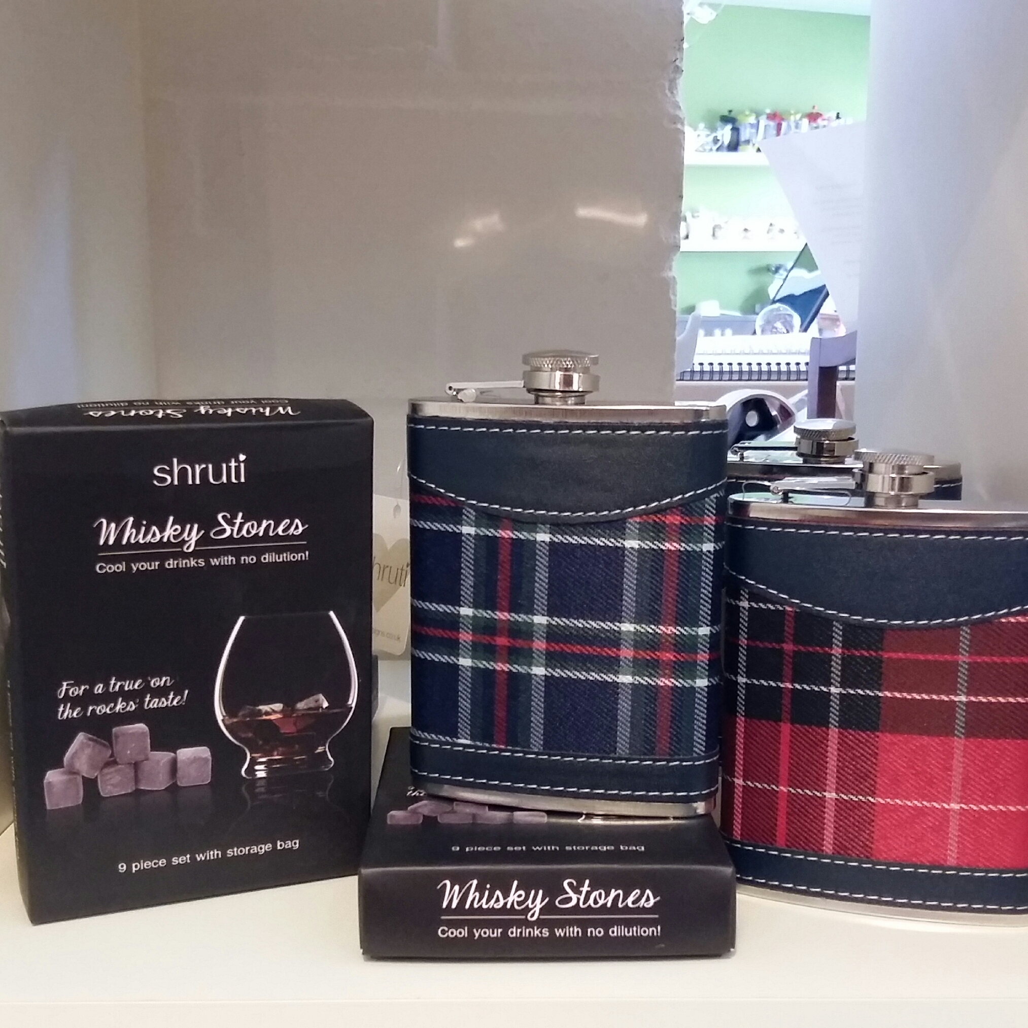 Great gifts Whiskey stones and tartan hip flasks 