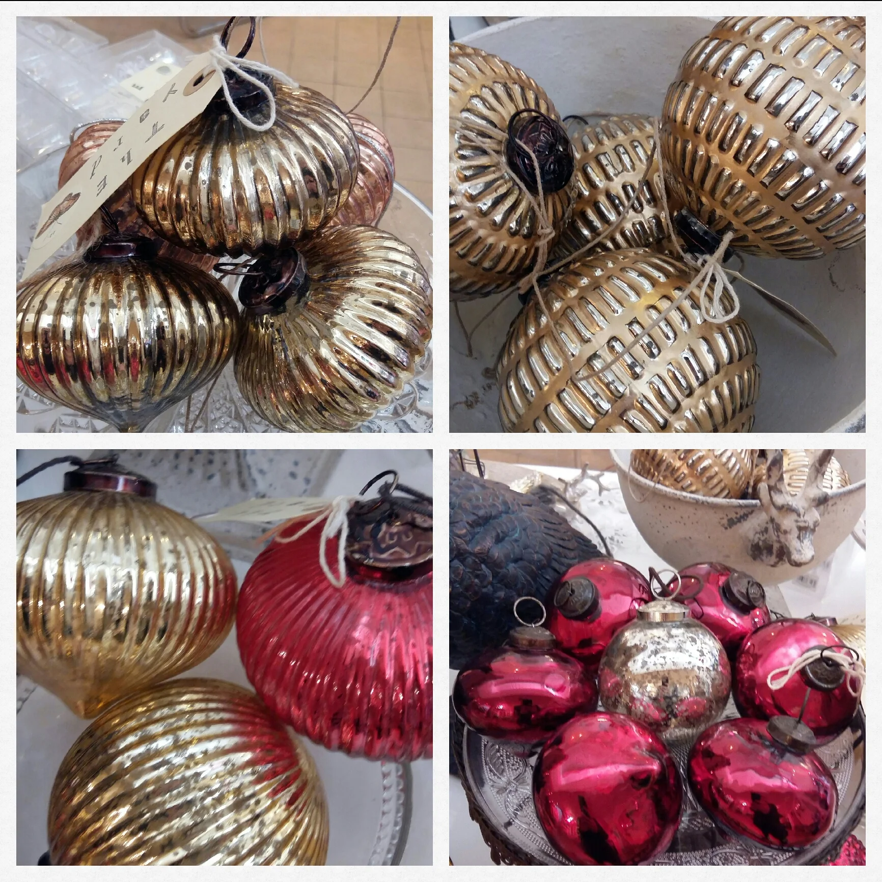 Large and medium vintage inspired decorations in classic gold and red 