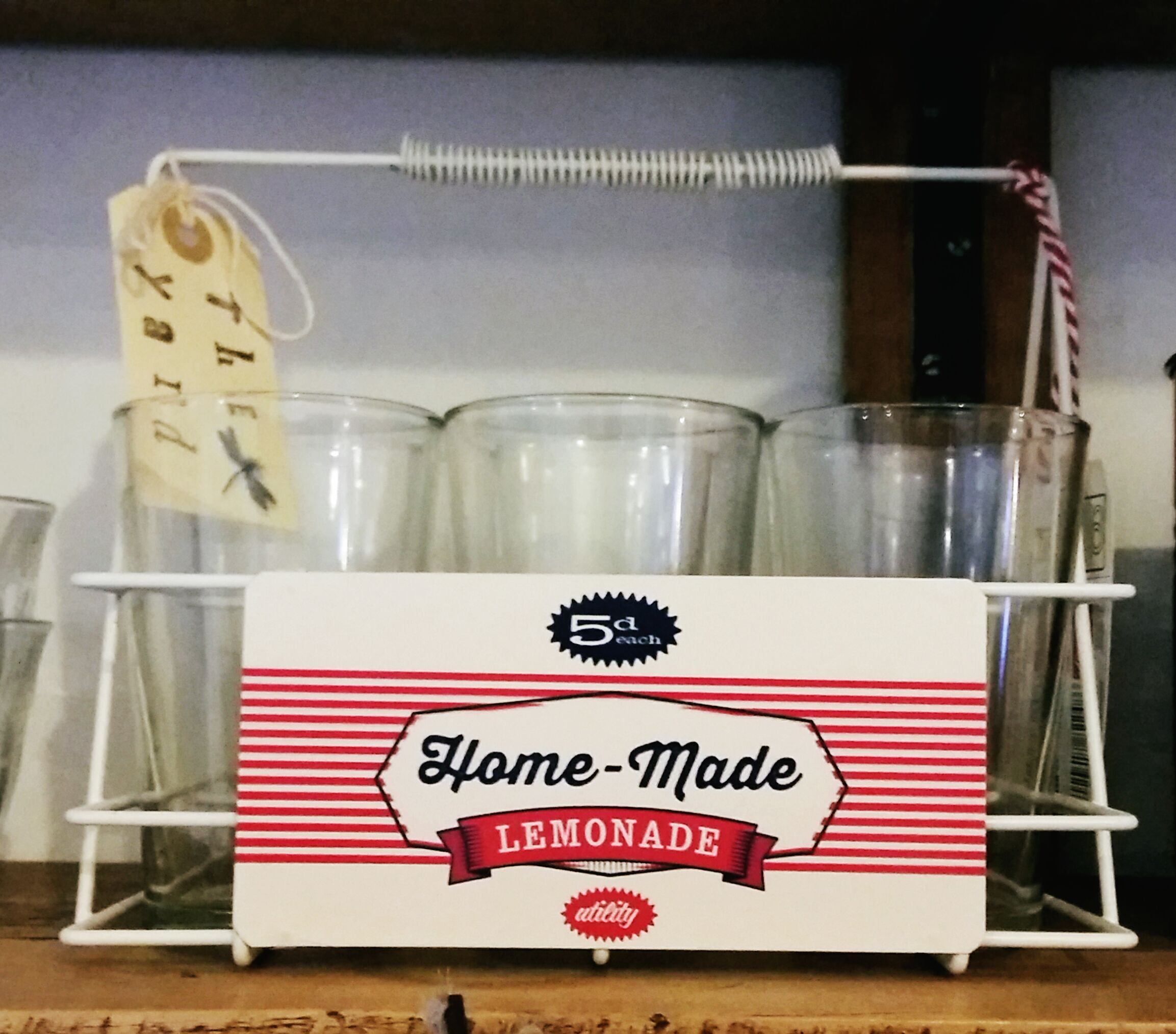 Glasses in metal carrier perfect for various beverages or ideal for flower displays