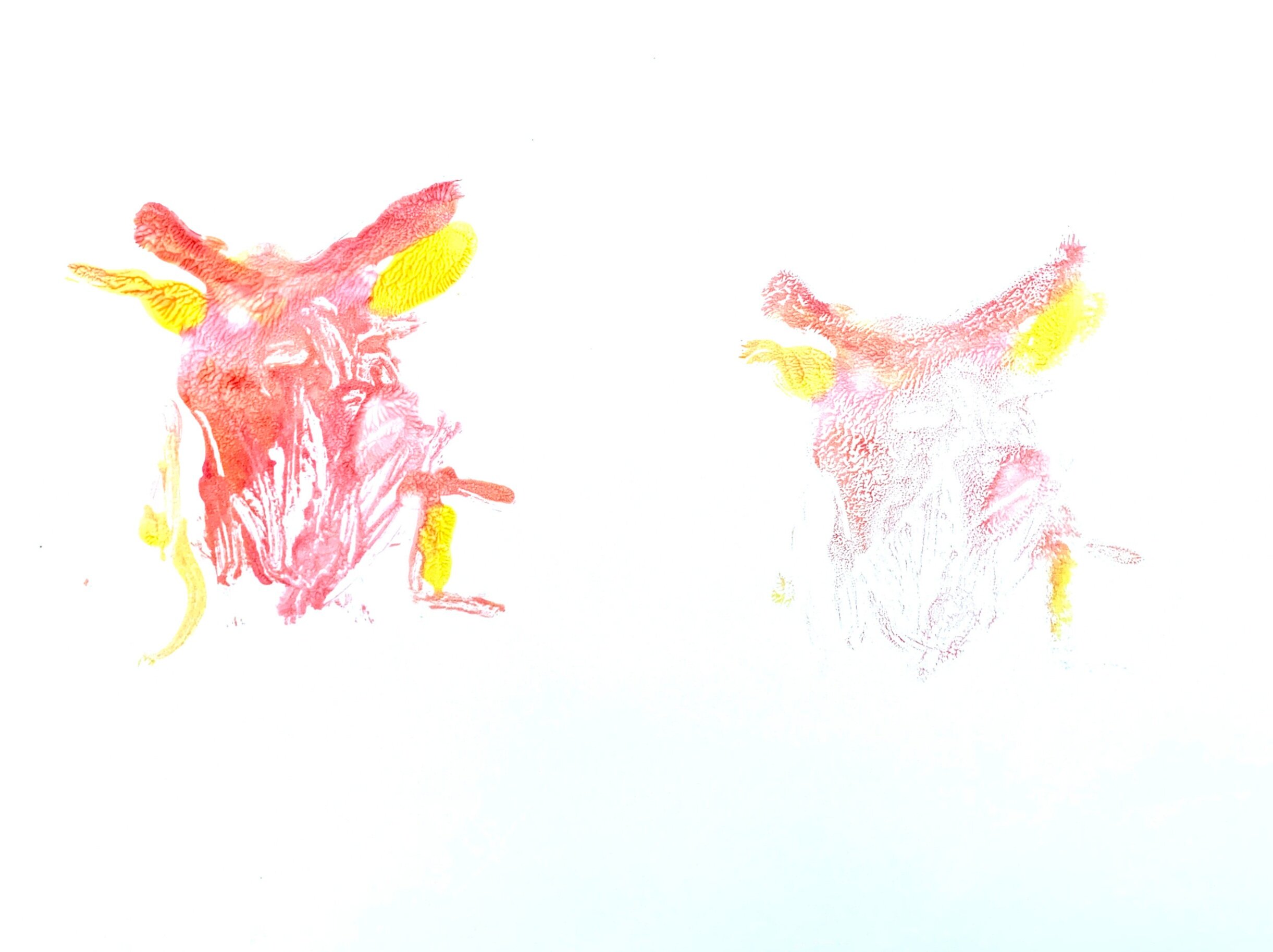 Potato Beetle by Gloria. First and Second Print. February 5, 2020. Tempera print.