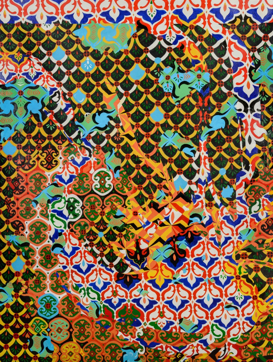 Ethosphere 4 Oil on Canvas (to be hung like a tapestry from a dowel rod) 66 x 50 inches (168 x 127 cm) 2014