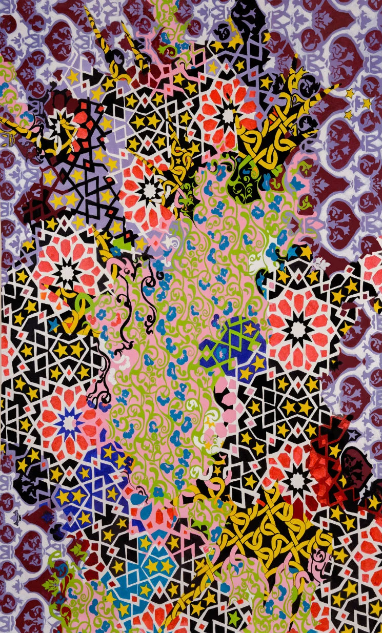 Ethosphere 3 Oil on Canvas (to be hung like a tapestry from a dowel rod) 67.5 x 51 inches (171 x 130 cm) 2013