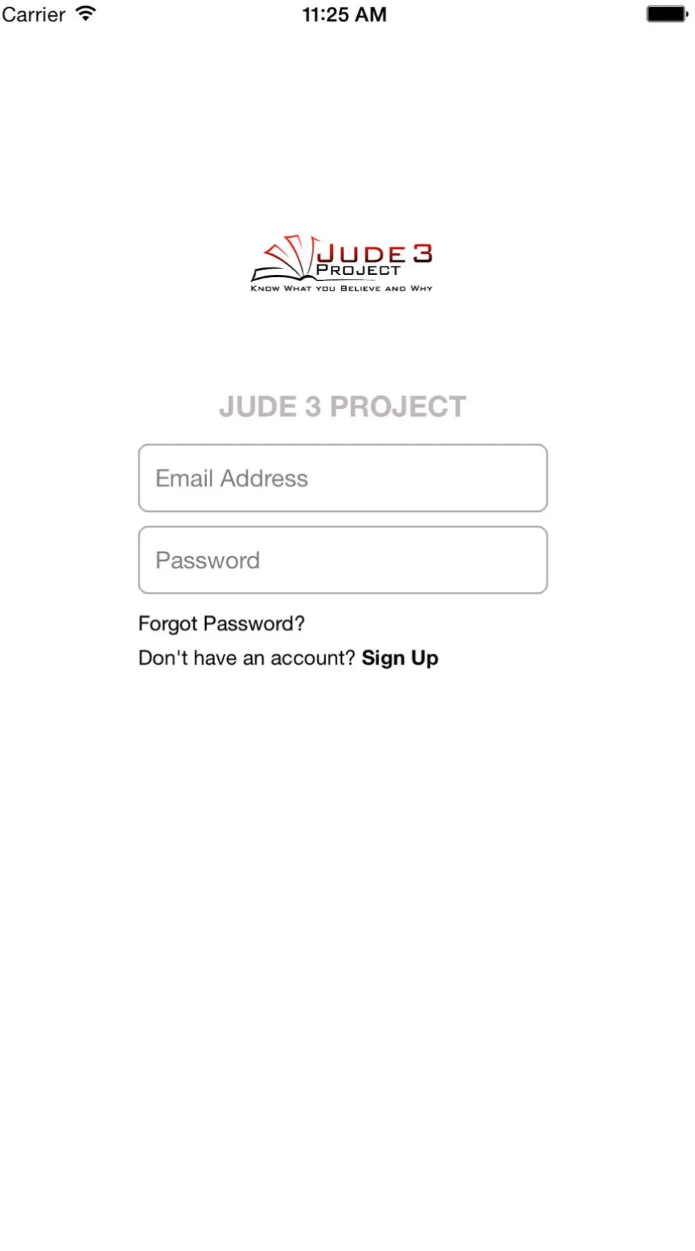 Log in screen