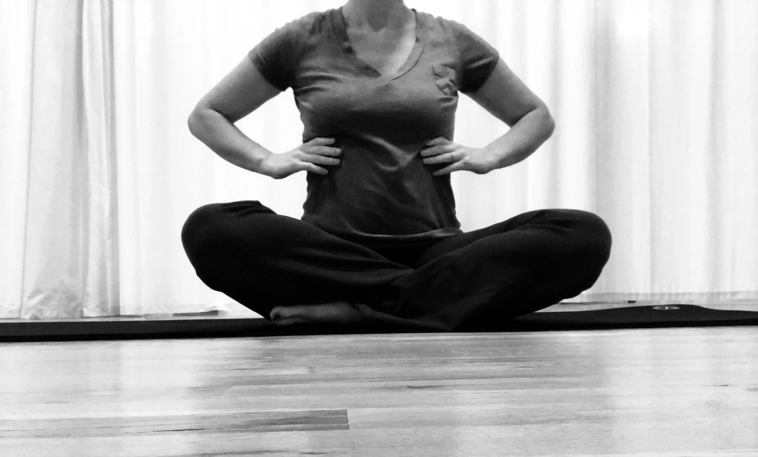 This is one of my favorites! It is a 3 step breathing exercise to help you gently connect to your deepest abdominal muscle (Transverse Abdominis) and to the pelvic floor. 1. Sit up tall directly over sitting bones, feeling belly button draw back towards the spine (You can also do this lying down). Place hands around rib cage and breathe into hands. Inhale widen ribcage and exhale narrow the ribs, feeling them pull together. 2. Place hands on hip bones. Again, breathe into hands and imagine hip bones widening like the rib cage (the hip bones will not really move. We are using imagery to help us find lower abdominals). Exhale and imagine the hip bones are narrowing towards each other. This will help activate the lower abdominal muscles and bring awareness to this area. 3. Picture your sitting bones. Inhale, breathe into the space between them and picture the sitting bones widening (pelvic floor releasing). Exhale imagine hip bones narrowing together (pelvic floor engaging gently). Be careful not to squeeze your glutes, instead really try to engage the pelvic floor. This may take some practice!