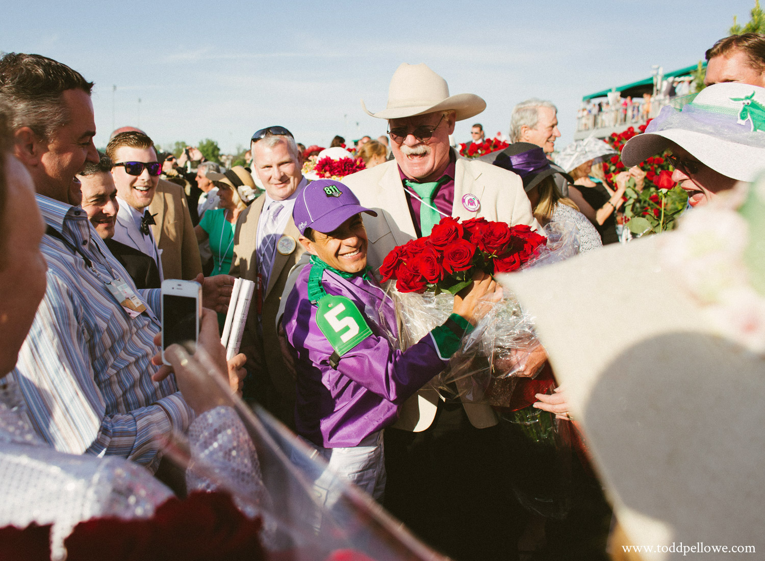 Owner Steve Coburn congratulations Victor Espinoza after winning Derby