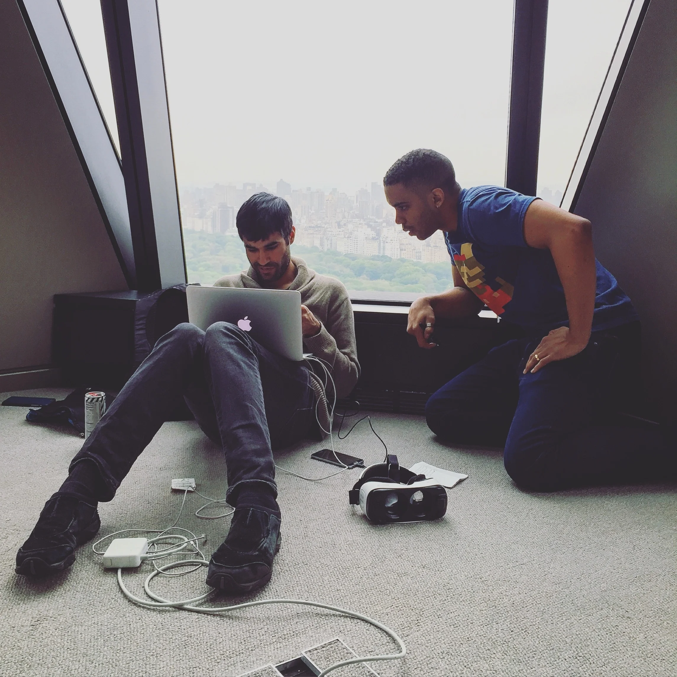 Above: Working with teammate Rehmat Qadir to prepare a build on demo day. 