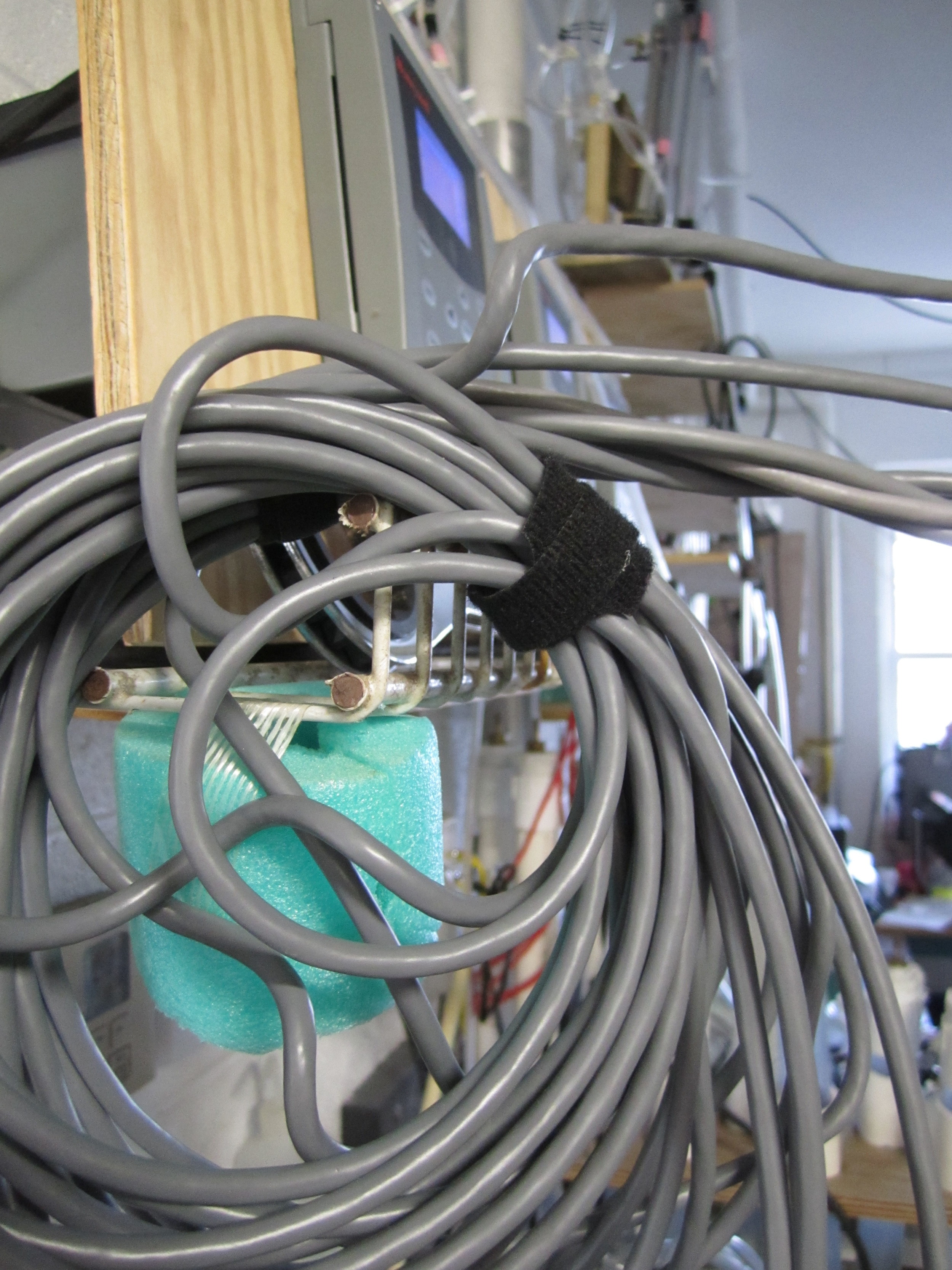 Velcro ties organize water quality probe cords
