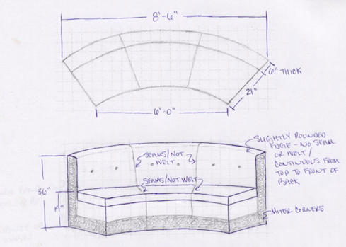 Custom Curved Settee Design, Slovack-Bass Project with Michelle Glennon & Team