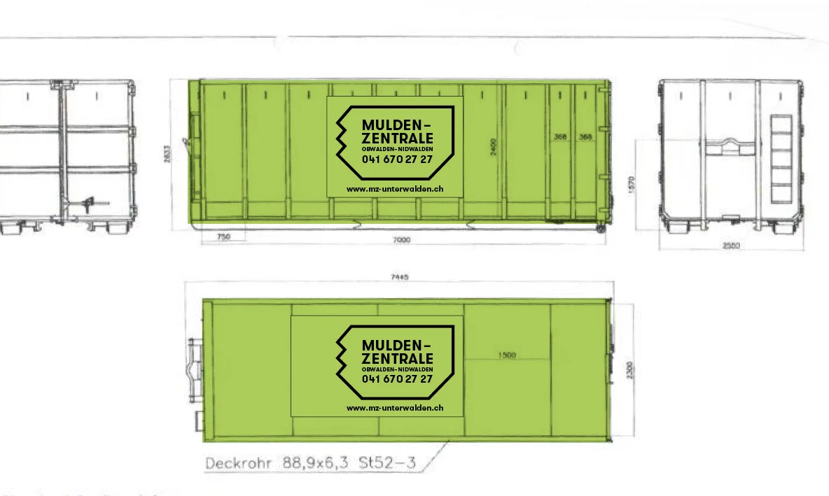 Design for labeling the mulden. The color black was chosen instead of white because it's supposed to be more resistant to scratches.