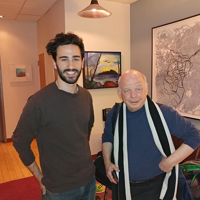 Engineer Sam Palumbo with Wallace Shawn at Dubway Studios.
