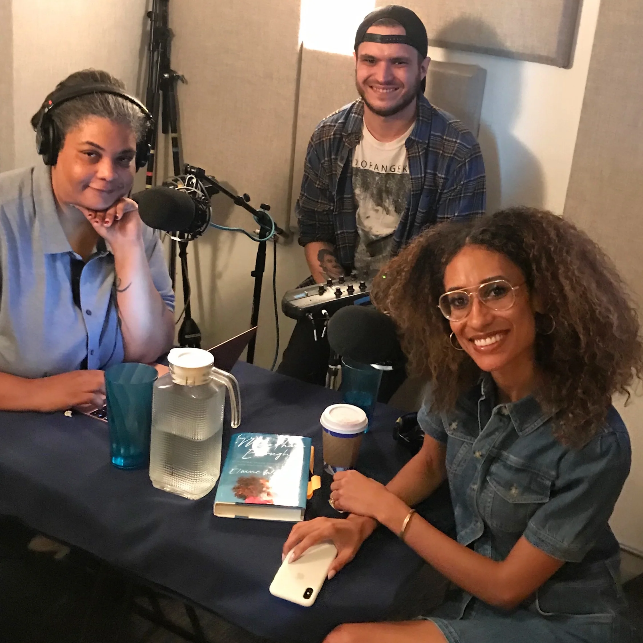 Roxane Gay, Zac Suskevich, and Elaine Welteroth, set to record.