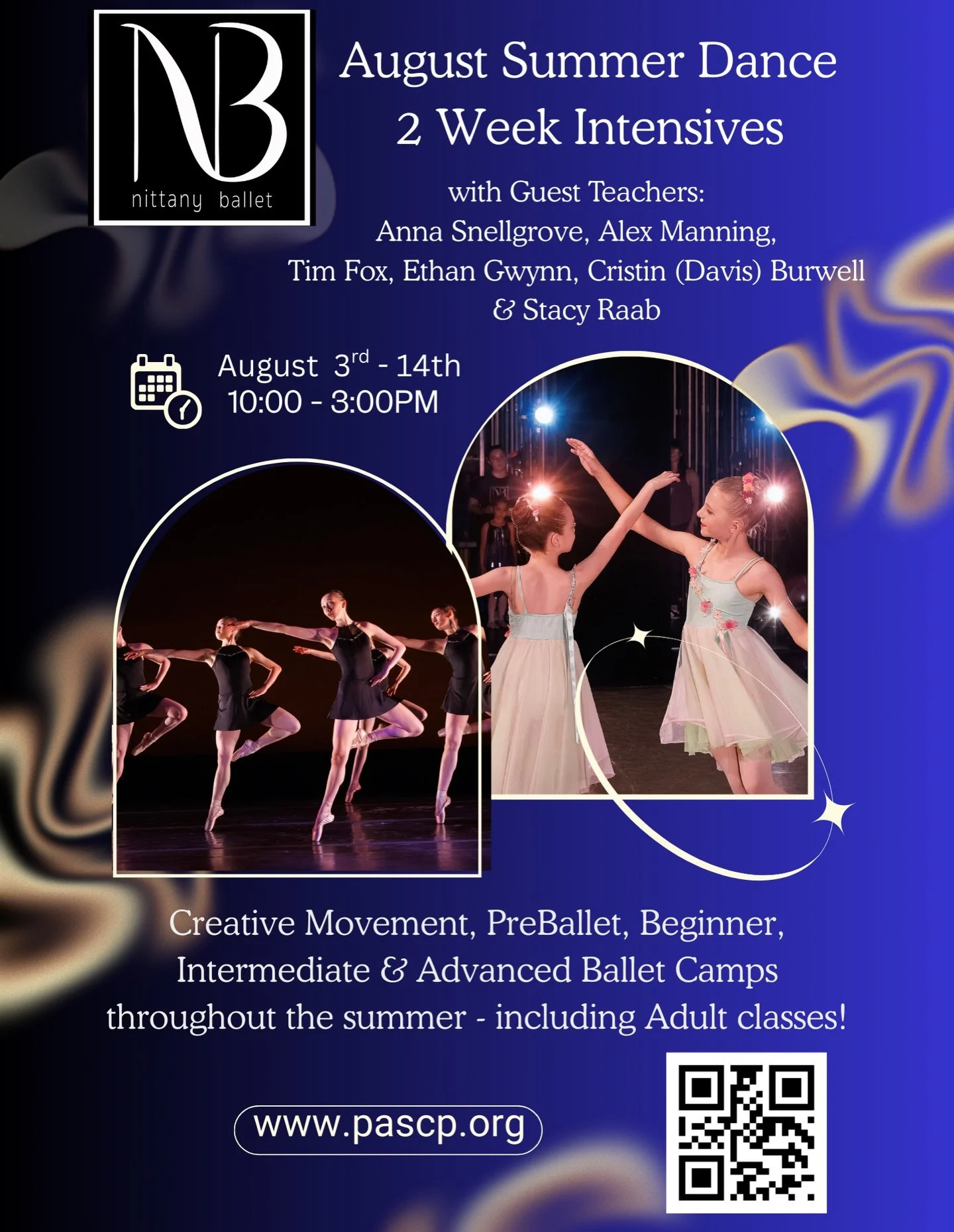 Warmer weather has us thinking ahead to summer and our August Intensives with incredible guest teachers. We will be spotlighting all of these exciting guest faculty in the coming weeks, but wanted to give you a sneak peek of what Nittany Ballet has t