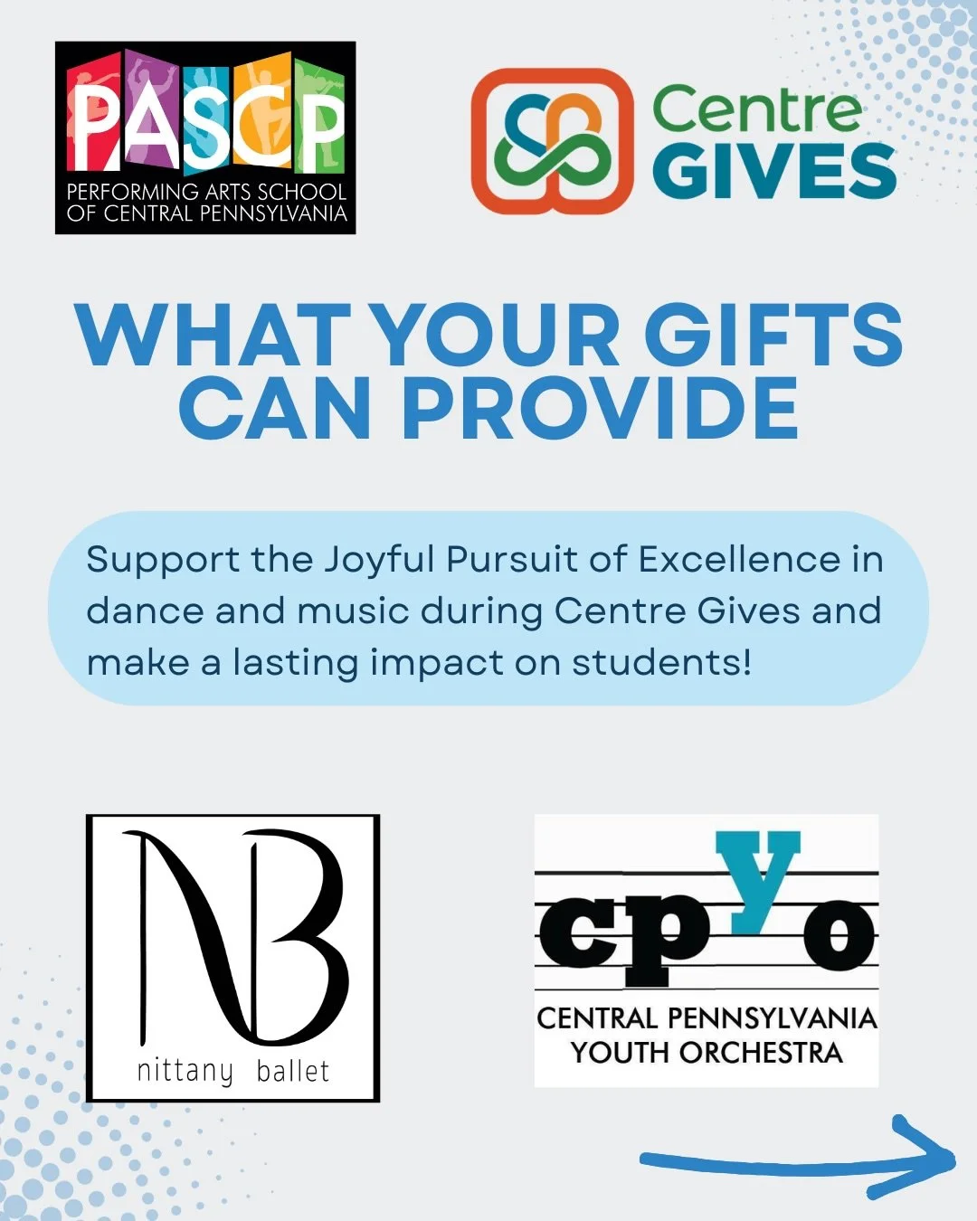 We are halfway through #centregives and so grateful for those who have already made a gift. Here were just a few of the ways that your support makes an impact on young artists and our community.. There&rsquo;s still time to make a gift anytime before
