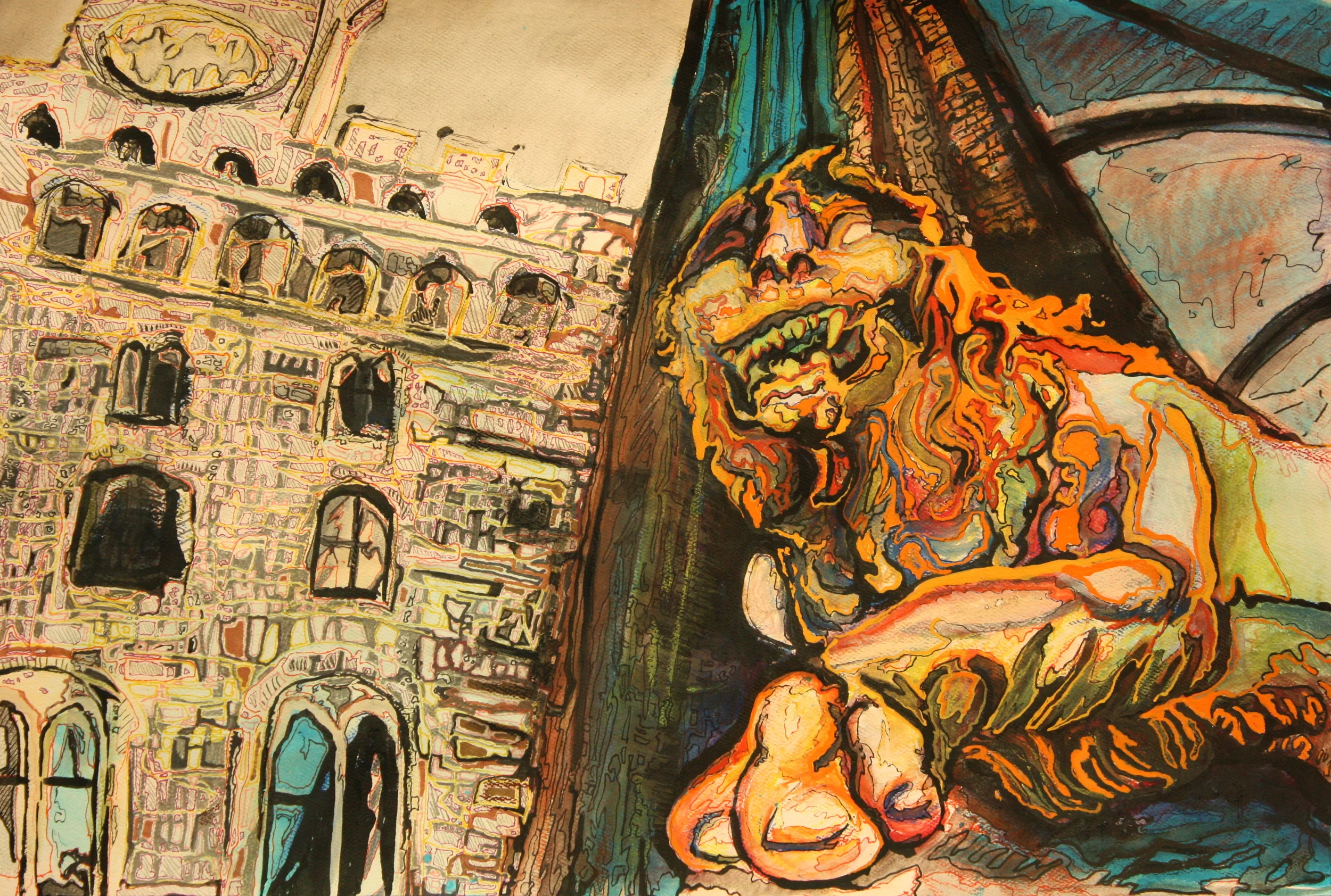  22"x15", mixed media on paper, 2014. 