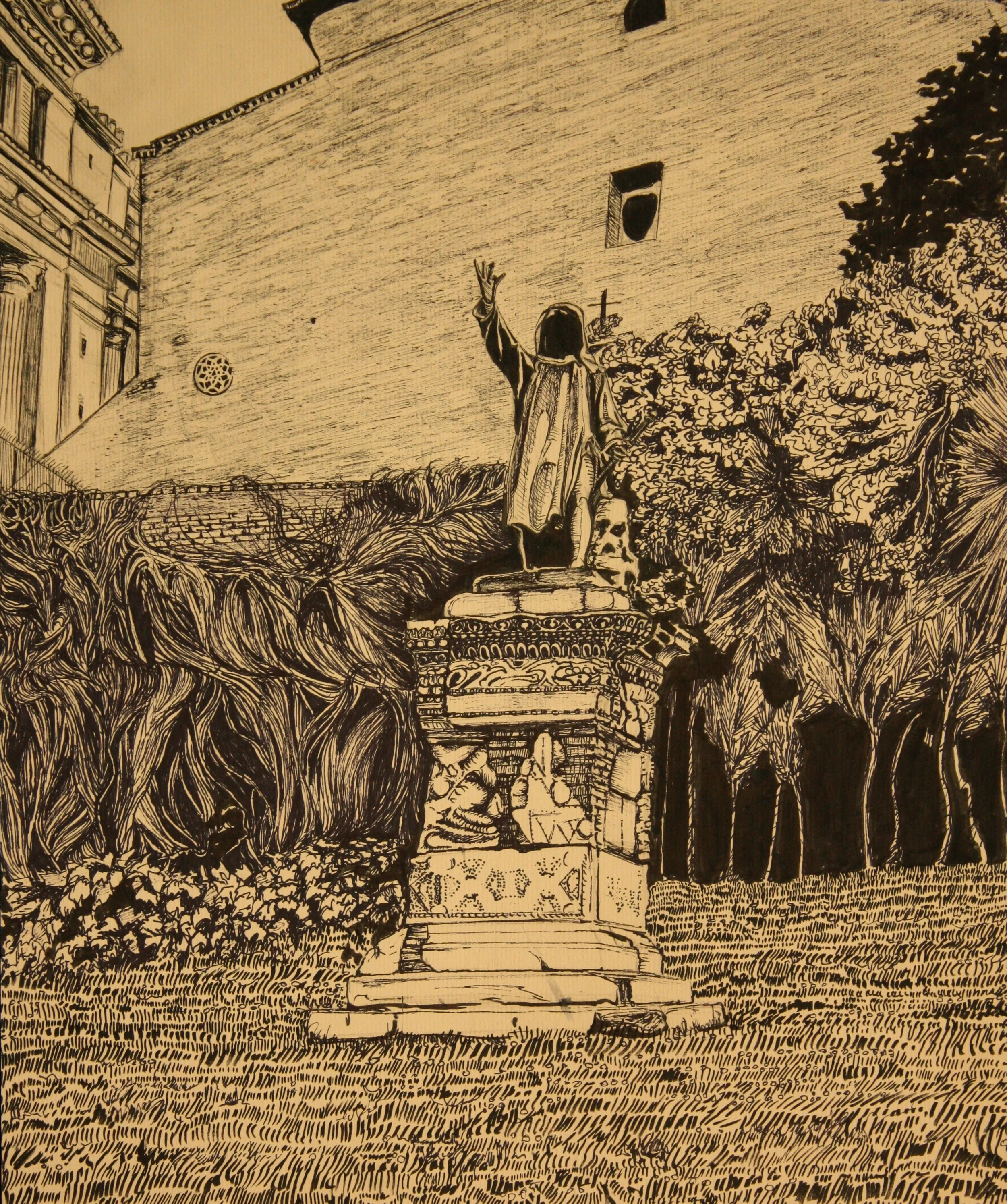  14 5/8" x17.5", pen &amp; ink on matte board, 2014. 