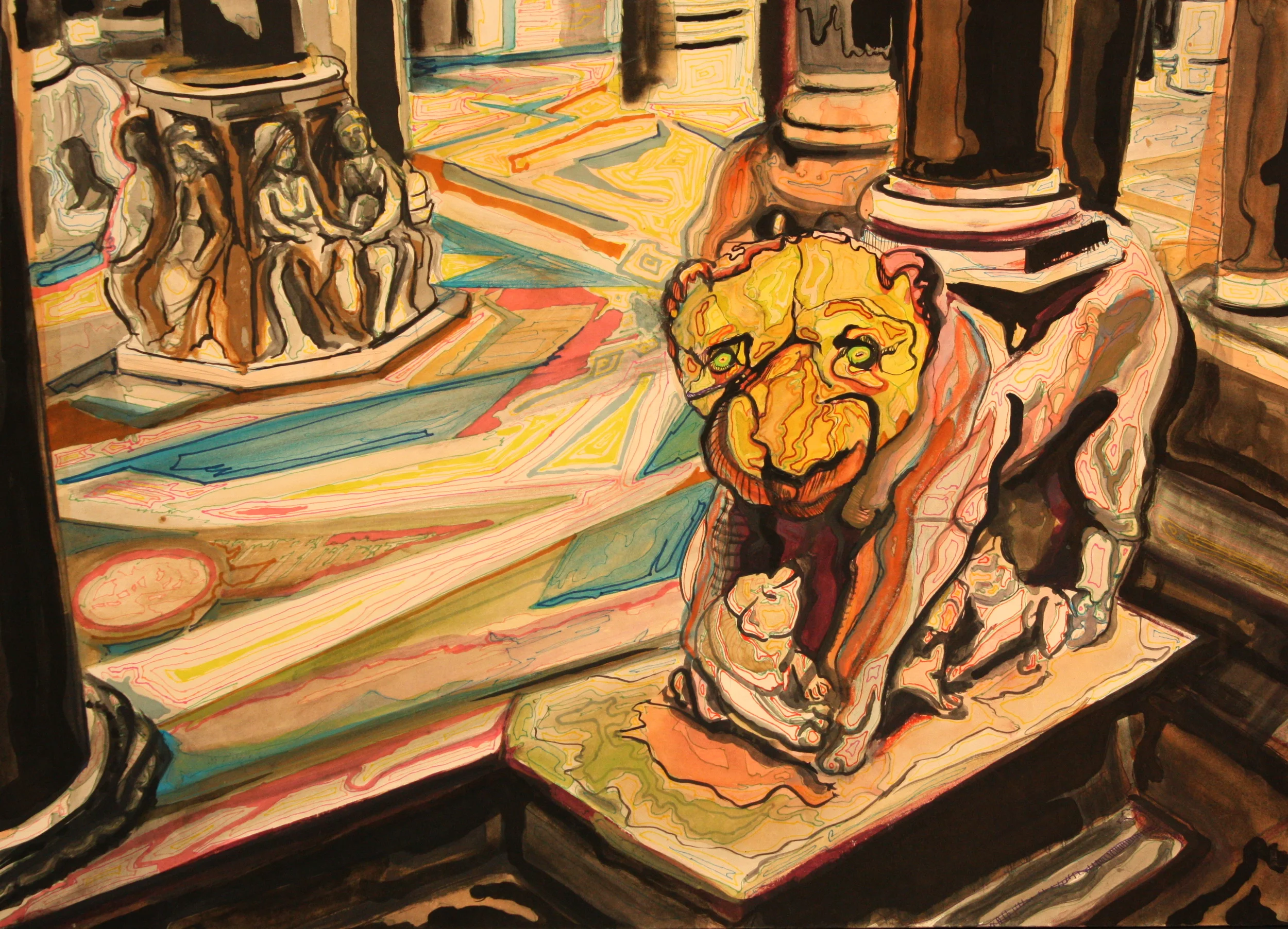  25"x18", mixed media on matte board, 2013. 