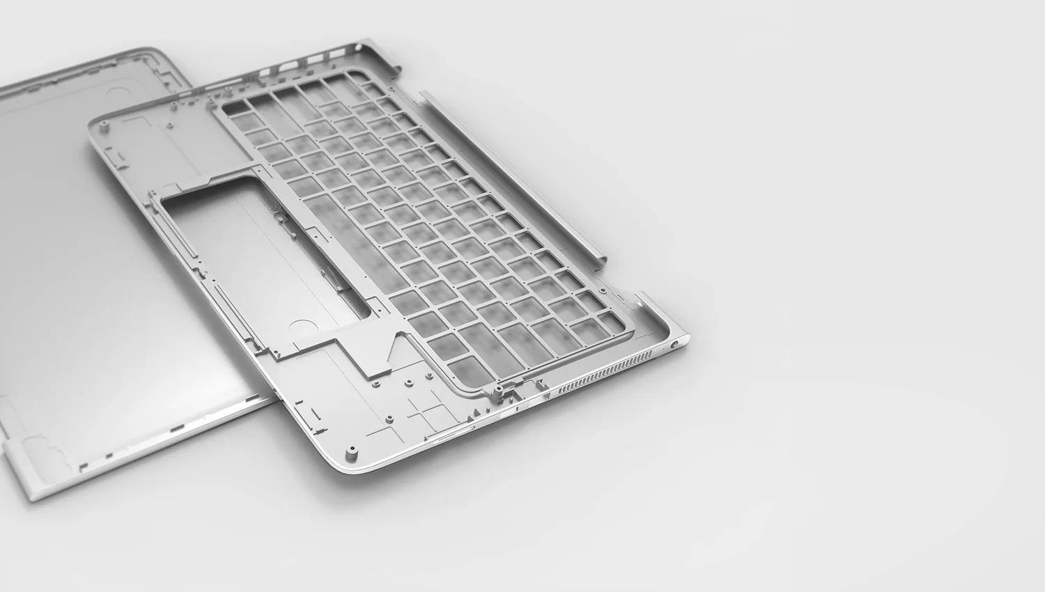 It’s all about understanding the material. Starting from a solid block of Aluminum, the entire keyboard deck is milled from a CNC machine. Aluminum is soft enough to be stamped or milled yet hold a rigid characteristic. The CNC allowed us to carve out space for internal components more effectively.