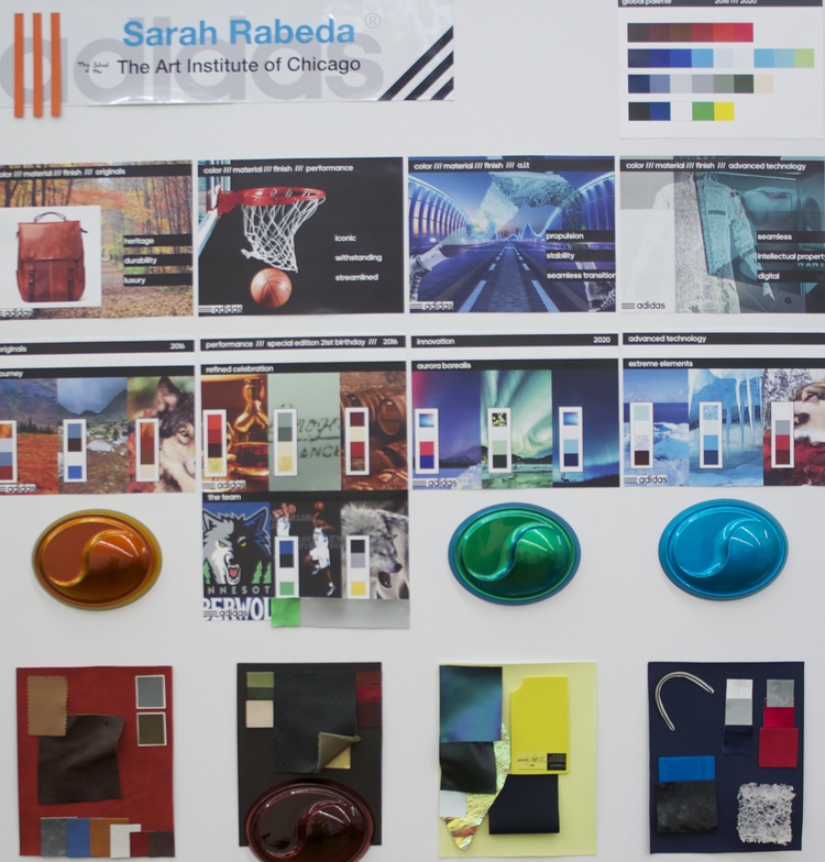 Our CMD (color material designer) Sarah Rabeda's color story board.
