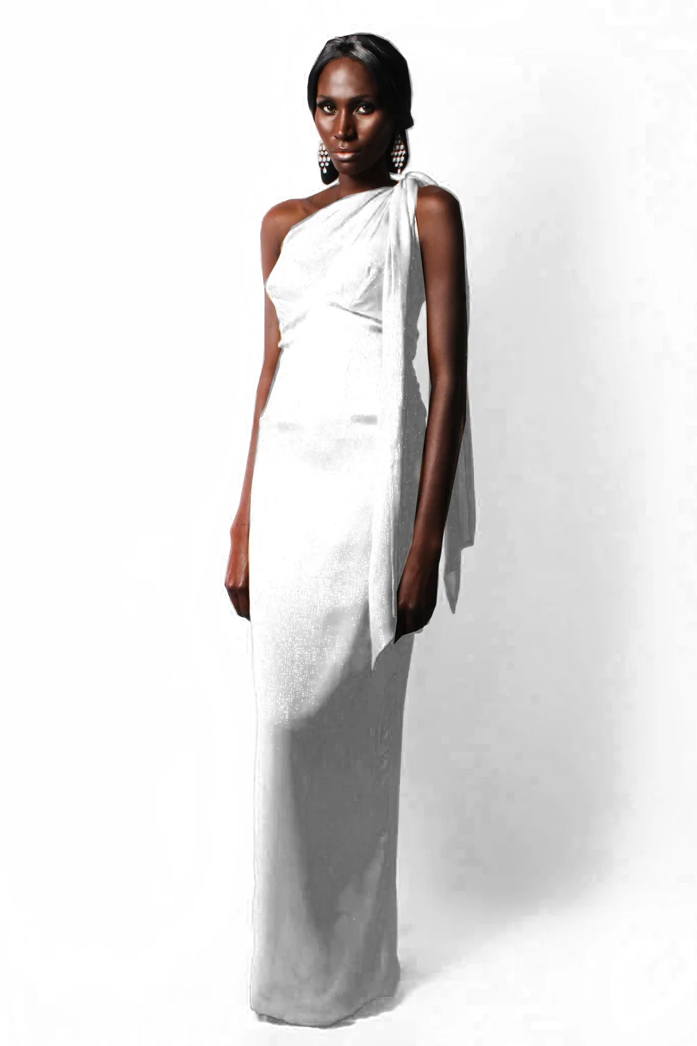 sachin and babi light blue dress Asymmetrical Off-Shoulder White Chiffon Dress