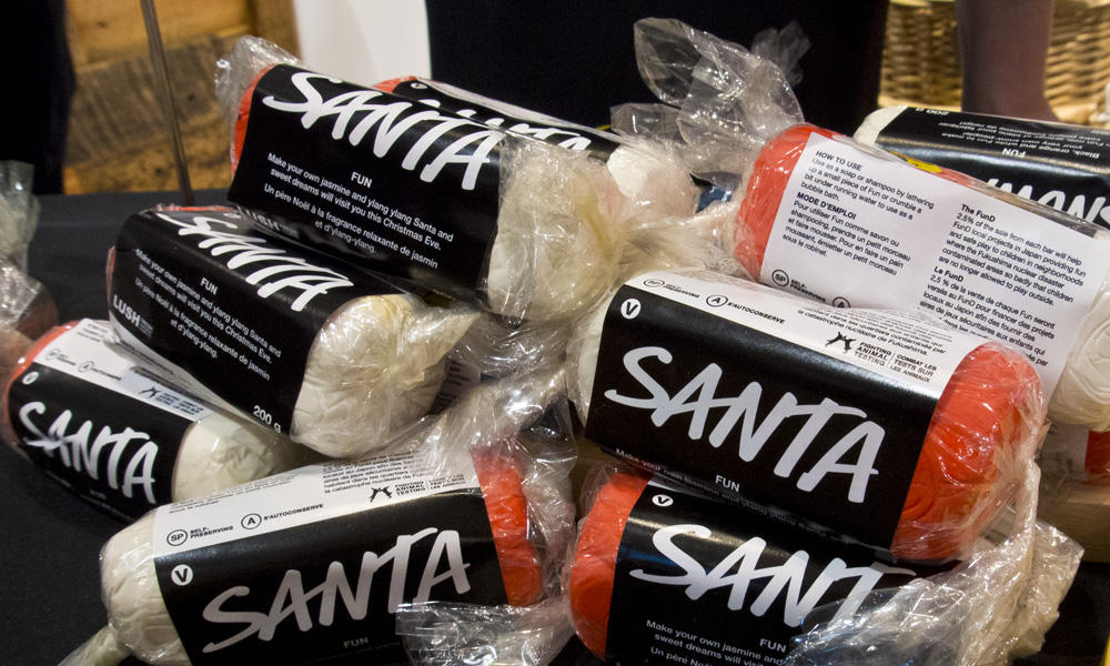 A stack of Santa soap kits