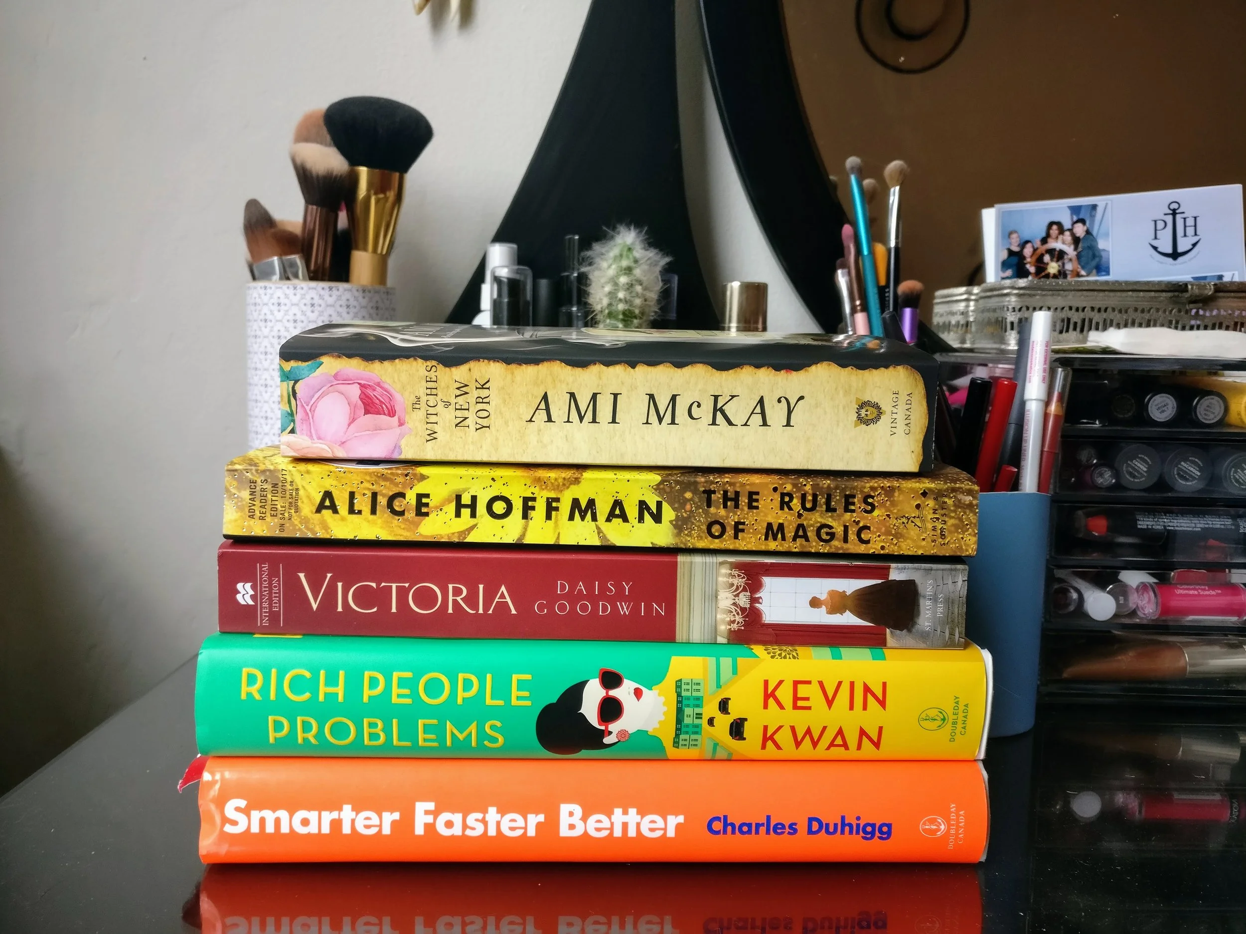 Reading as a form of self-care: My current book stack.