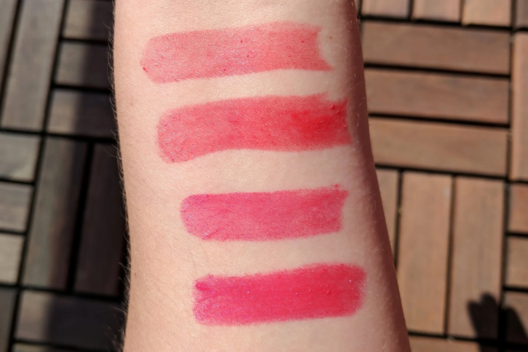 Top to Bottom: One swipe of Finale, three swipes of Finale, one swipe of Stylist, three swipes of Stylist.