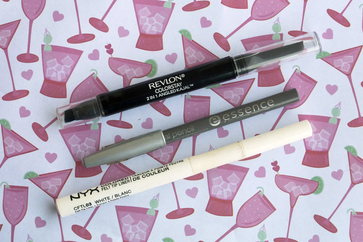 Revlon Colorstay Kajal, Essence Kajal Pencil & NYX Colored Felt Tip Liner