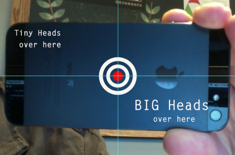 Notice the lens is in the bottom right corner, WAY off the ideal center point. The distortion has begun the instant you look at the screen, thinking you are centered with the group. The closer this device is to you, the more the distortion will show.