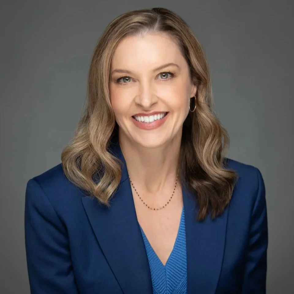 Professional woman in blue blazer, studio headshot by Studio B Photography Portland OR