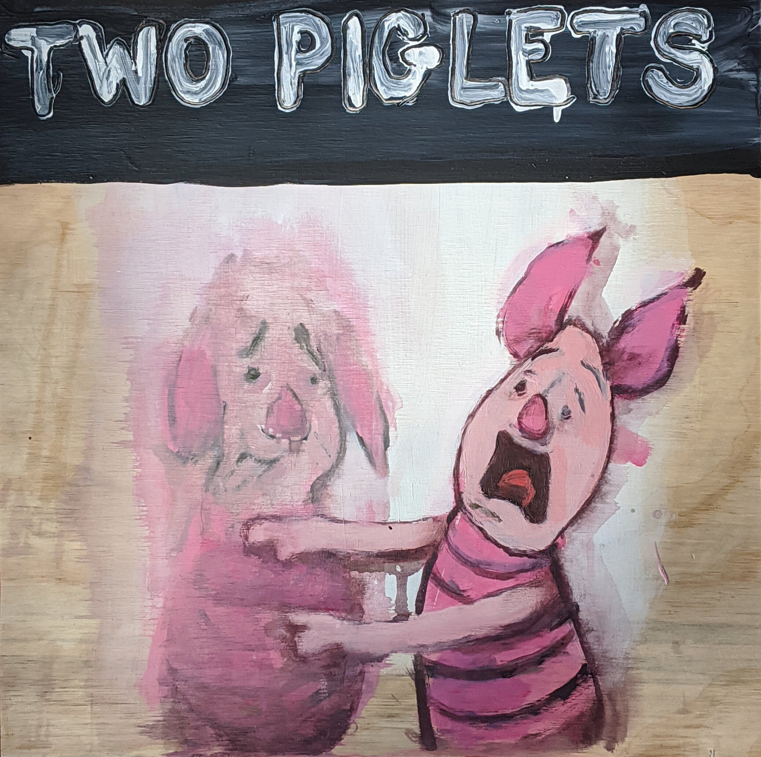 Two Piglets, 2020. Acrylic and vinyl on wood. 15 x 15 inches.