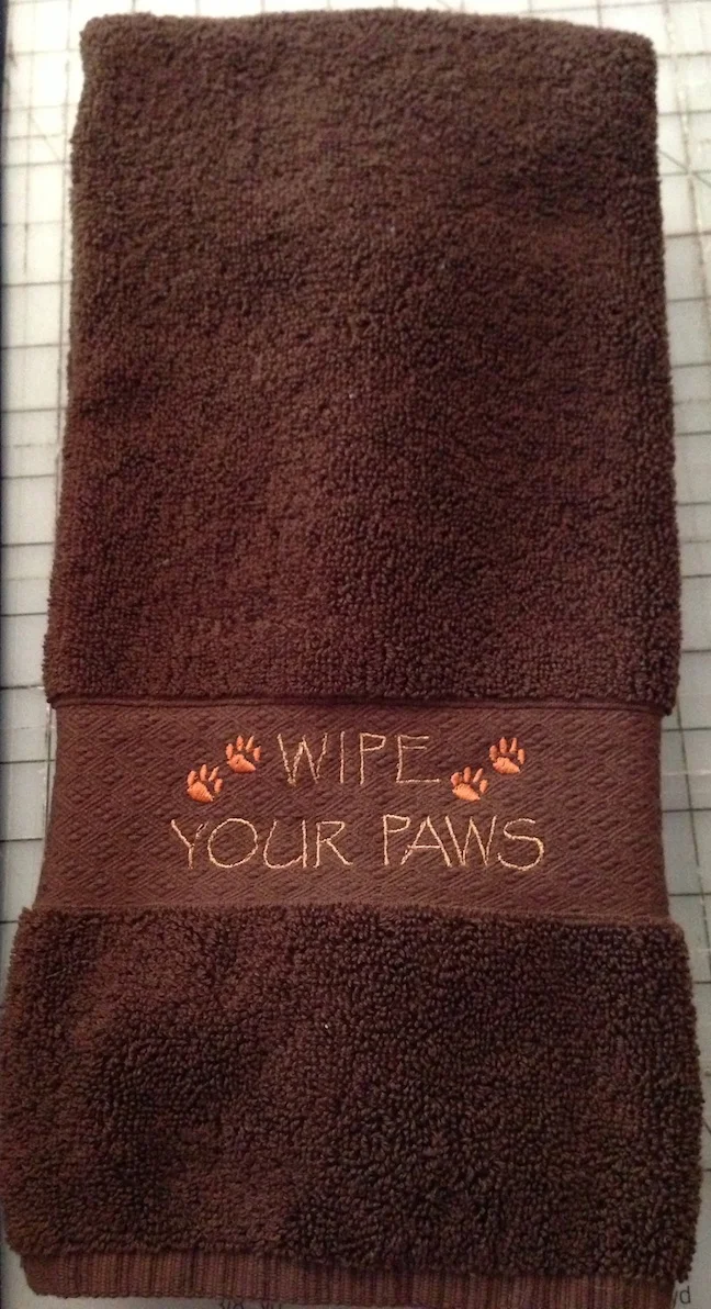 Wipe Your Paws embroidered towel