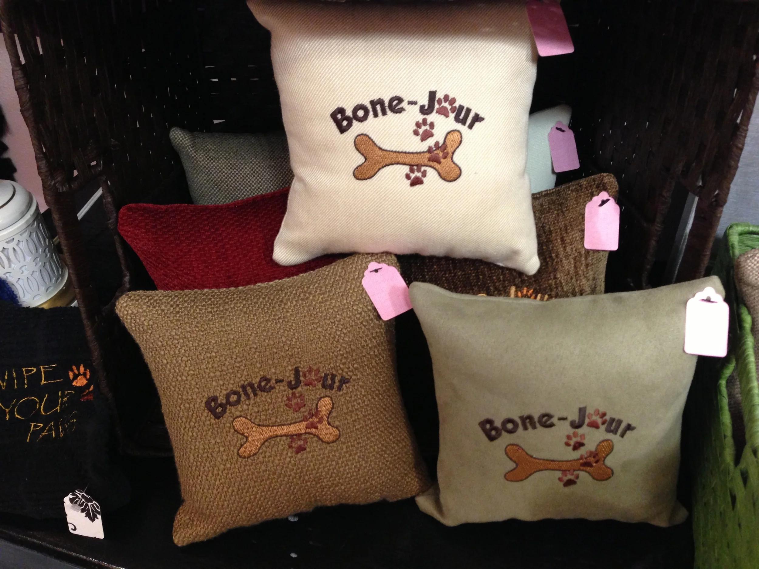 Bone-Jour embroidered pillows